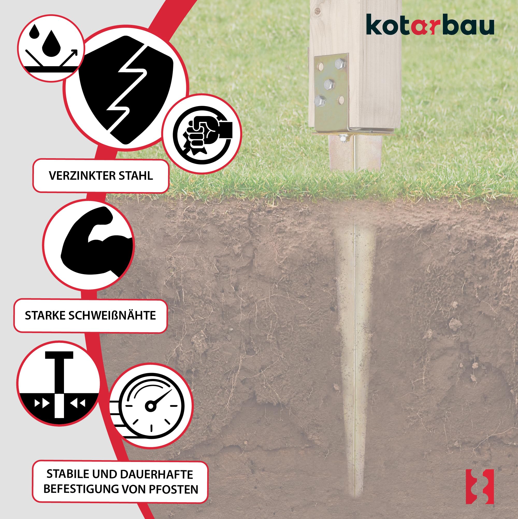 KOTARBAU® 2 Pièces Support de Poteau Réglable - 0-125 mm - Acier Galvanisé - 70 cm - Doré - Support Poteau a Enfoncer - Ancrage Balancoire - Ancre a Enfoncer - pour Poteaux Bois