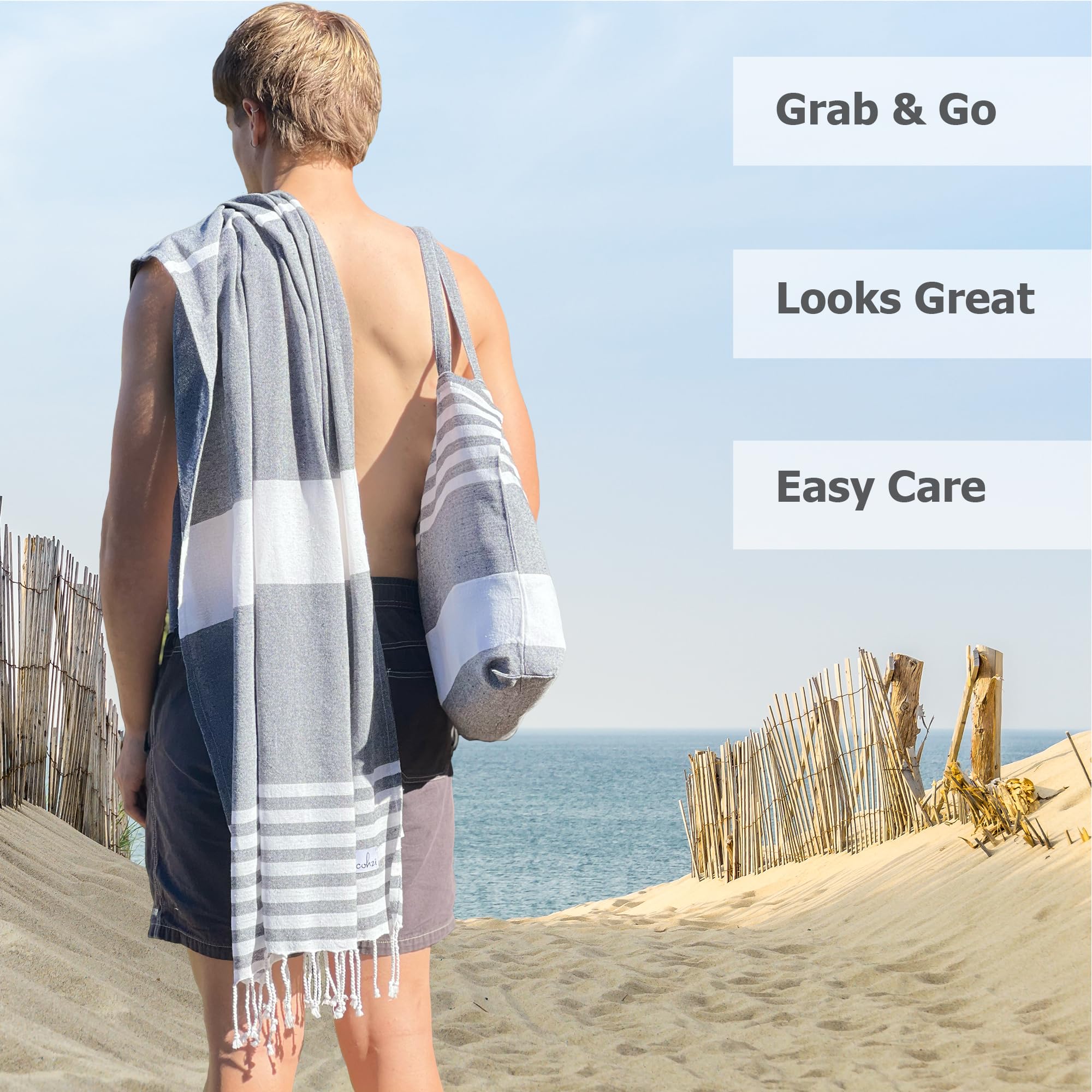 Cohzi Turkish Beach Towel and Tote Bag - Lightweight Beach Bag