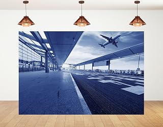 5x3ft Modern Airport Terminal Airplane Takeoff Backdrop Travel Adventure Photography Background for Aviation Themed Party Event Decorations Banner Photo Booth Props