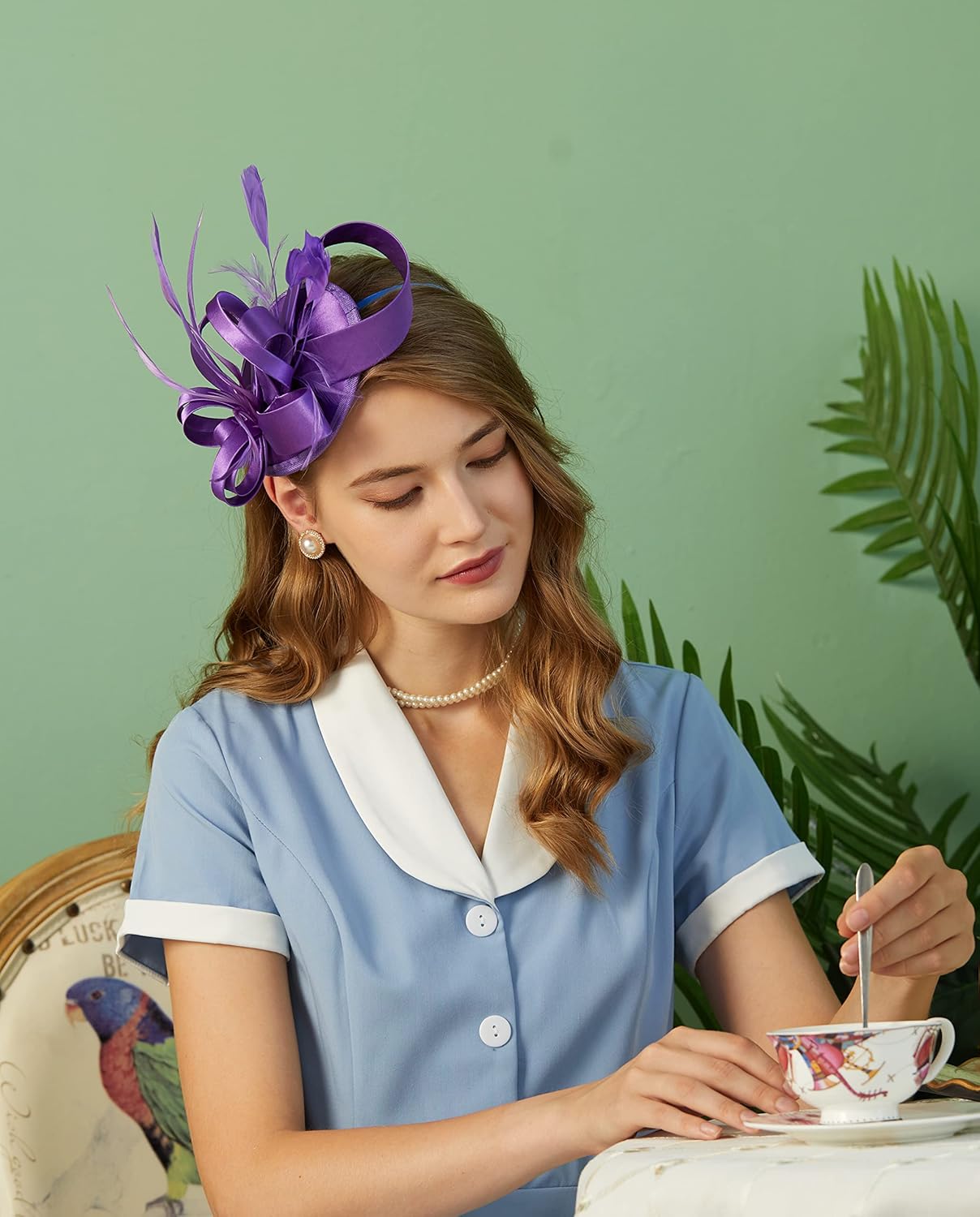 Cizoe Kentucky Derby Fascinators for Women High Tea Party Hat Wedding Cocktail Flower Headware with Mesh and Feathers - Image 3