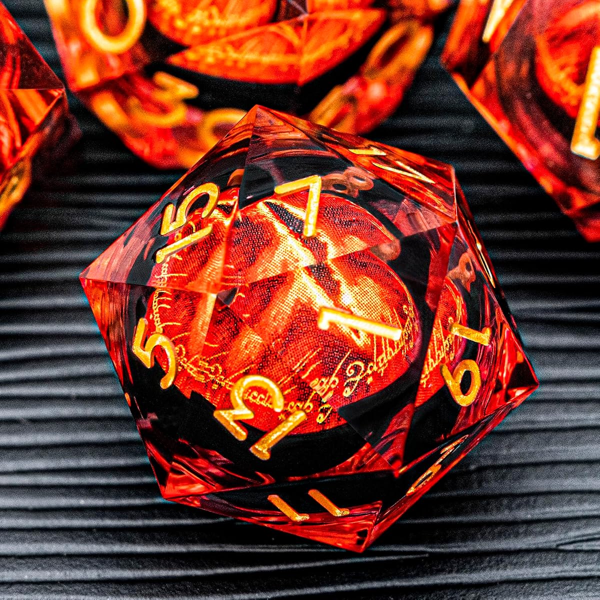 DND Gaze Eye Dice Set 7PCS Liquid Core Polyhedral Dice for Dungeons Dragons RPG Role Playing Game, Resin Sharp Edged D and D Dice with Gift Box D6 D8 D10 D12 D20 (Golden Red)