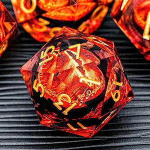 DND Gaze Eye Dice Set 7PCS Liquid Core Polyhedral Dice for Dungeons Dragons RPG Role Playing Game, Resin Sharp Edged D and D Dice with Gift Box D6 D8 D10 D12 D20 (Golden Red)