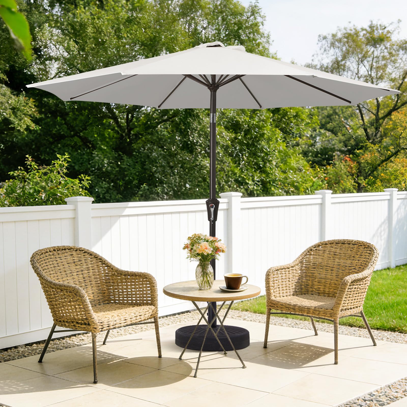 Palawano 2.7M Parasol de Jardin Exterieur Anti UV et Vent, Parasol Terrasse Balcon avec Manivelle pour Café, Jardin, Piscine et Arrière-Cour (Blanc Crème)