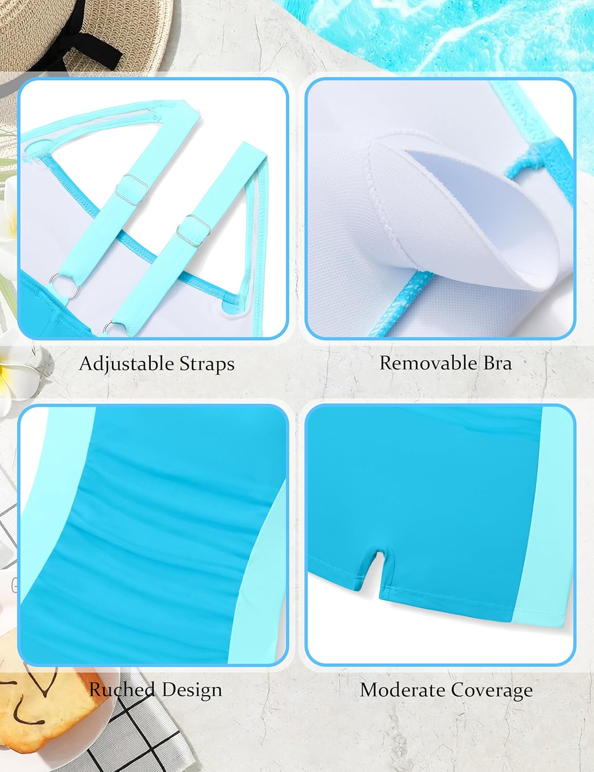 Girls Swimsuit One Piece Swimsuits Color Block Bathing Suit for Teens Ruched Swimwear with Padded 9-16Y - Image 6