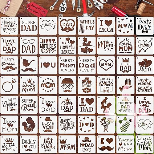 Augshy Plantillas para pintar, paquete de 56 plantillas para el Día del Padre, plantillas para el Día de la Madre, plantillas reutilizables para