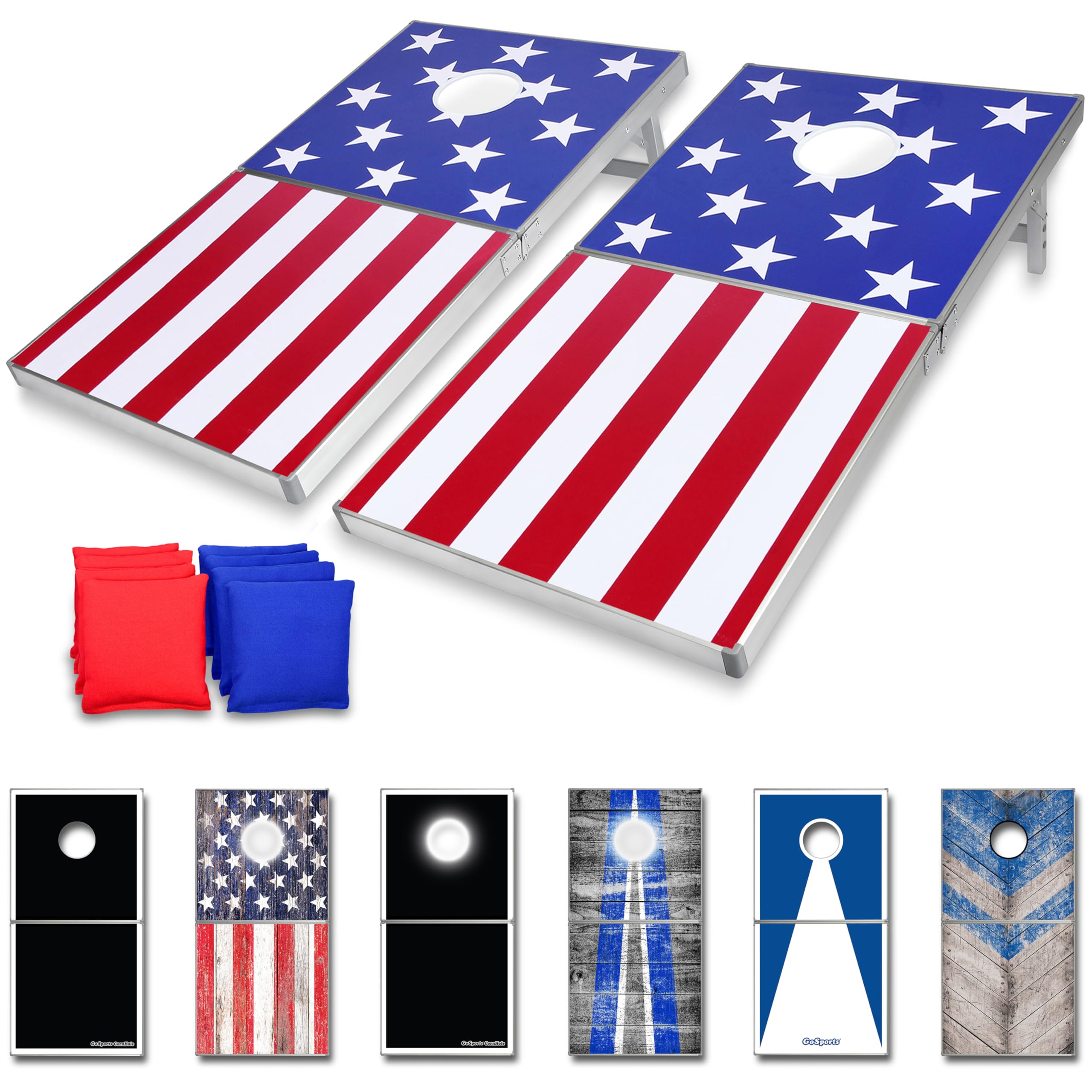 GoSports 4 x 2 ft Aluminum Cornhole Game Sets – Choose LED Lights or Standard - Set Includes 2 Foldable Regulation Size Boards, 8 Bean Bags, & Rules