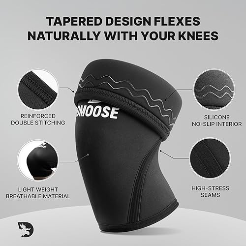 Miniatura 3 de DMoose Fitness Knee Sleeves for Weightlifting (Pair) 7mm Neoprene Joint Support for Squats & Powerlifting - Non Slip Knee Sleeve for Pain Relief Men