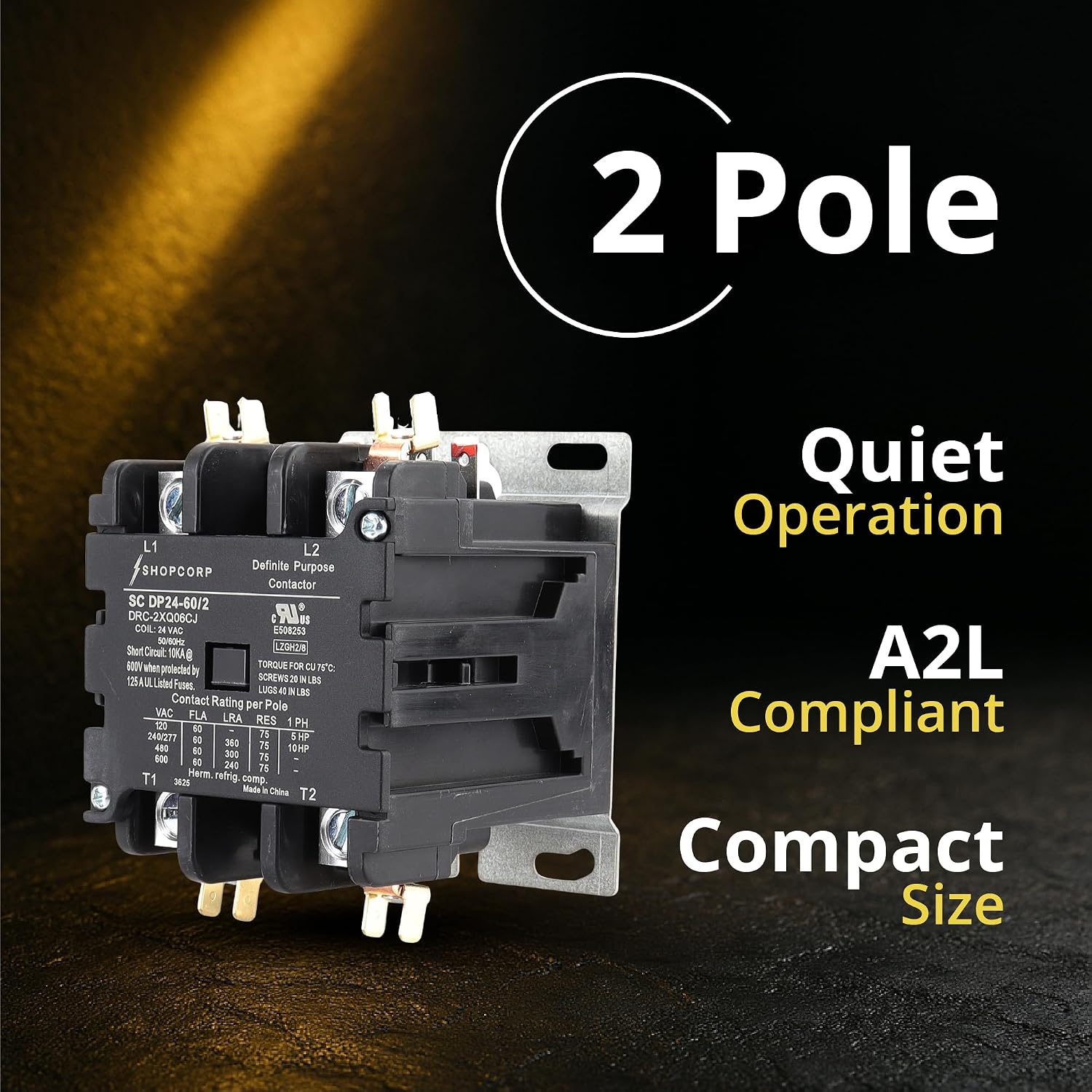 AC Contactor 60 Amp 75 RES 2 Pole Contactor 24v Coil – Definite Purpose (DP) UL Listed for HVAC Contactor, Refrigeration & Heat Pump