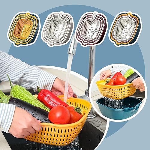Miniatura 3 de Lavabo de cocina de seis piezas en cesta de drenaje de doble capa para verduras y frutas, cesta de lavado de plástico multifuncional, colador y