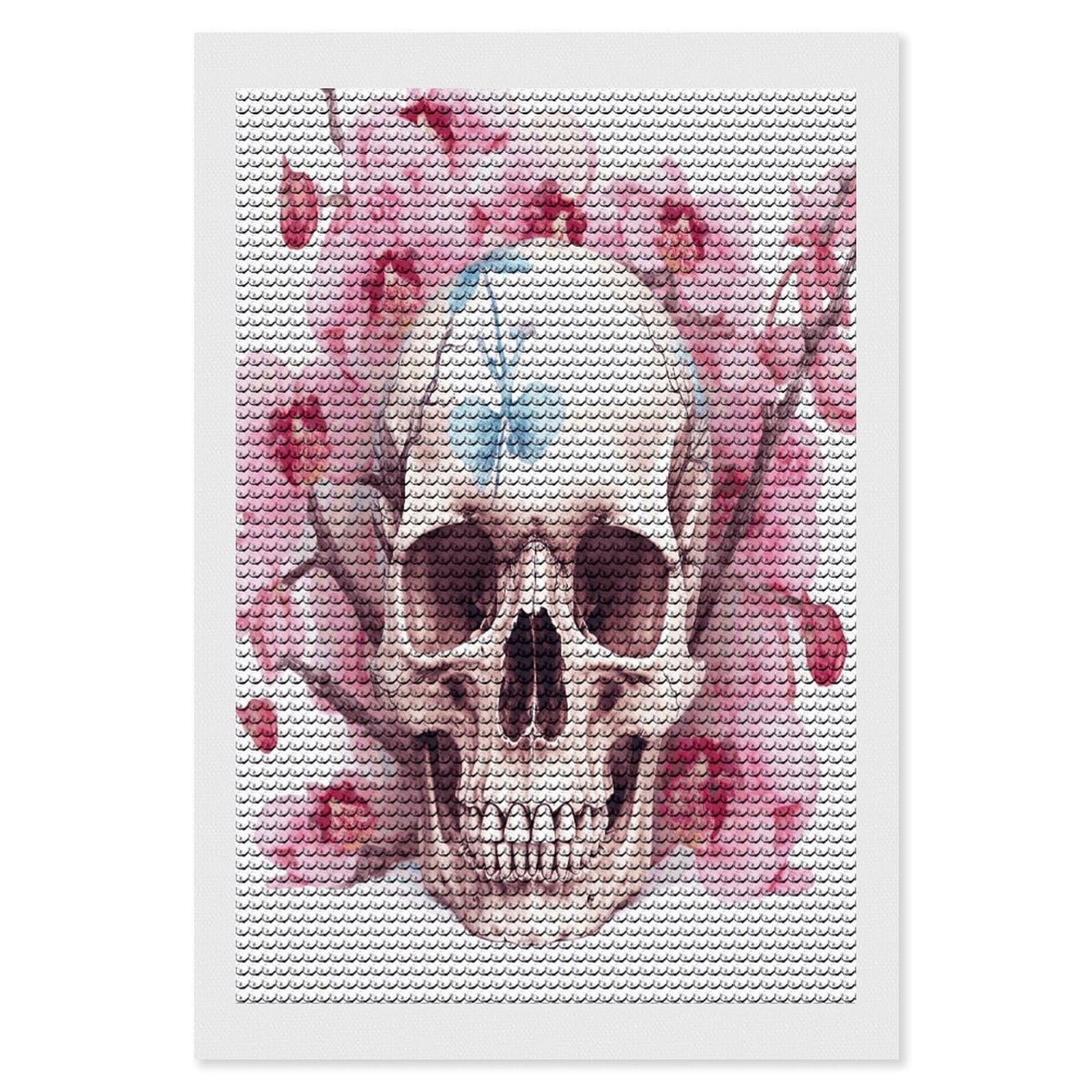 FekiLoot Human Skull Pink Flowers Diamond Art Kits for Adults Diamond Painting Kits for Beginners DIY Diamond Art Kits Round Full Drill Diamond Dot Gem Painting for Home Wall Decor Gift 8"x12"