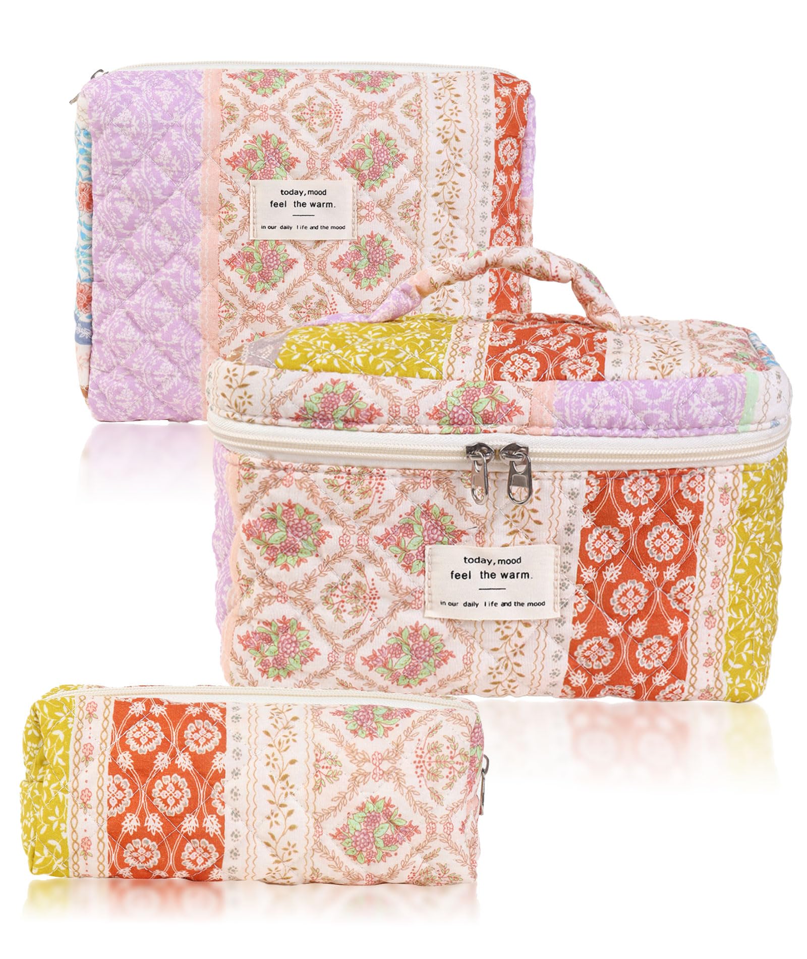 Torchesy 3 Stück Neceser Mujer,Neceser Grande Mujer XXL Neceser Tela Neceser Flores Organizador Bolsos De Mujer Bolsa De Maquillaje(Estilo étnico
