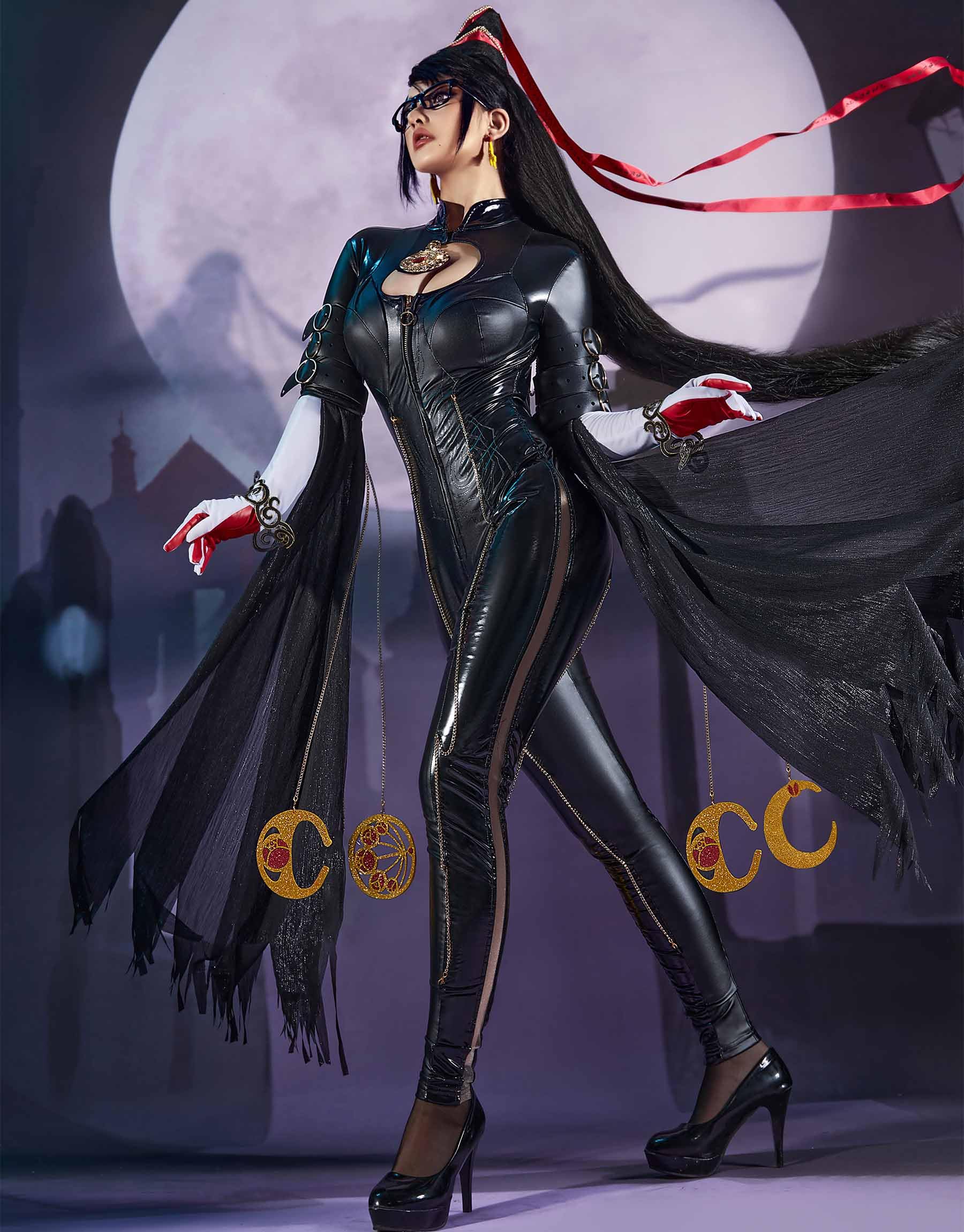 miccostumes Women's Costume Witch Cosplay Backless Bodysuit Gloves with Chains and Socks: Medium