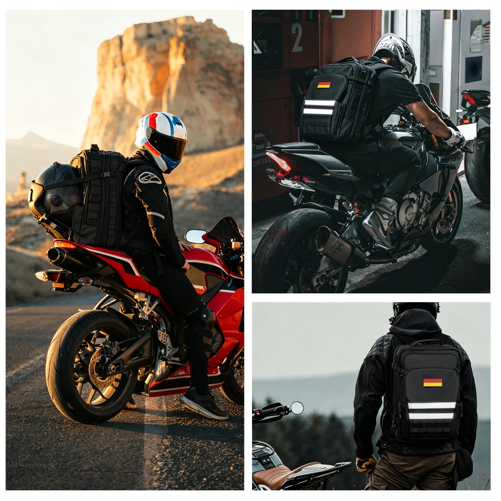 Jueachy Motorrad Rucksack Wasserdicht Herren Damen Motorradhel Backpack | Taktische Motorradrucksack Groß Helmrucksack Reflektierend Black - Ideal Helmtasche Motorrad Zubehör zum Motorradfahren