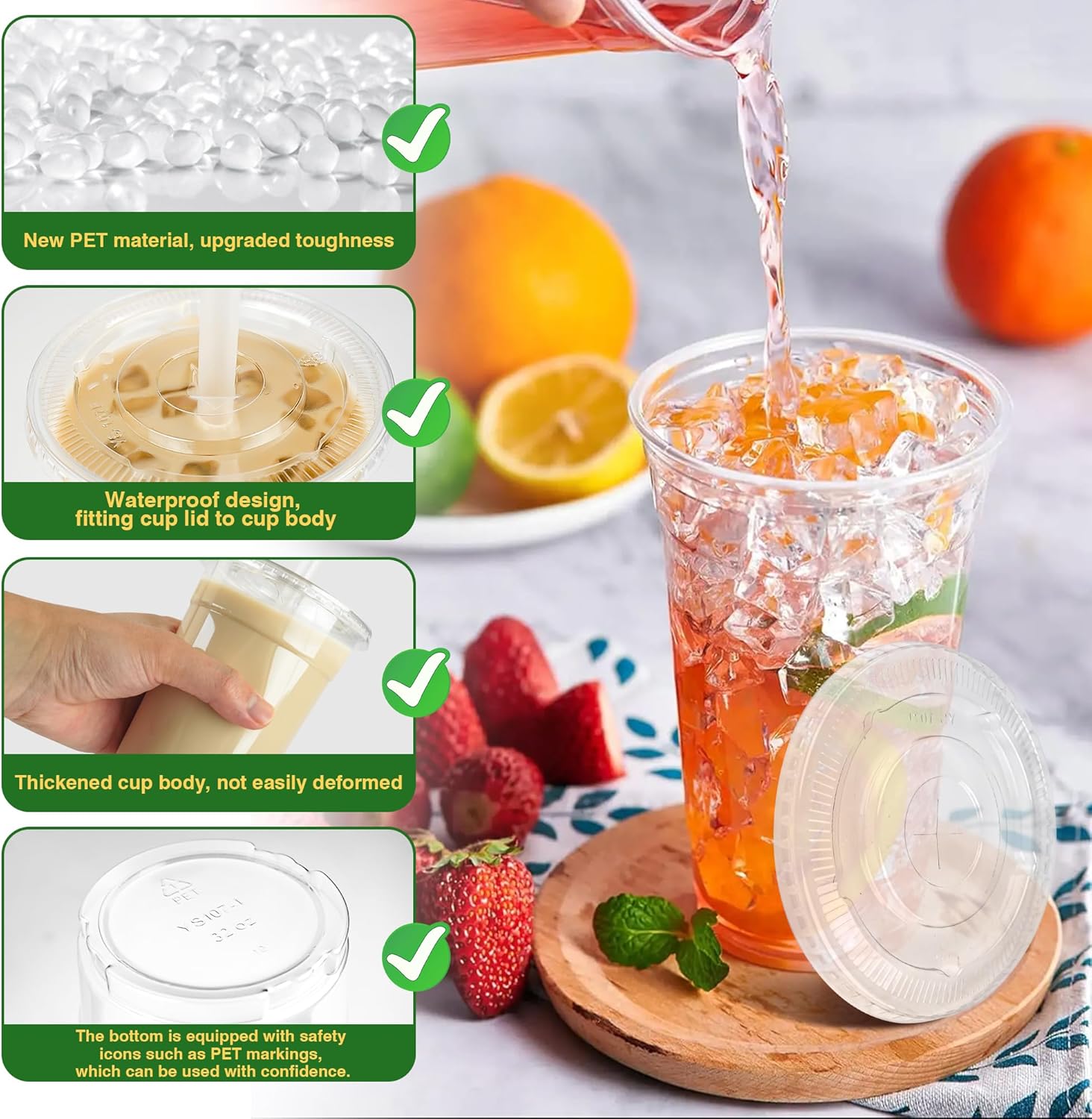 Charmount 32 oz 50 Sets Clear Plastic Cups with Lids and Straws, Sturdy & Food Safe Disposable To Go Cups for Cold Drinks, Iced Coffee, Milkshakes, Smoothies - Image 4