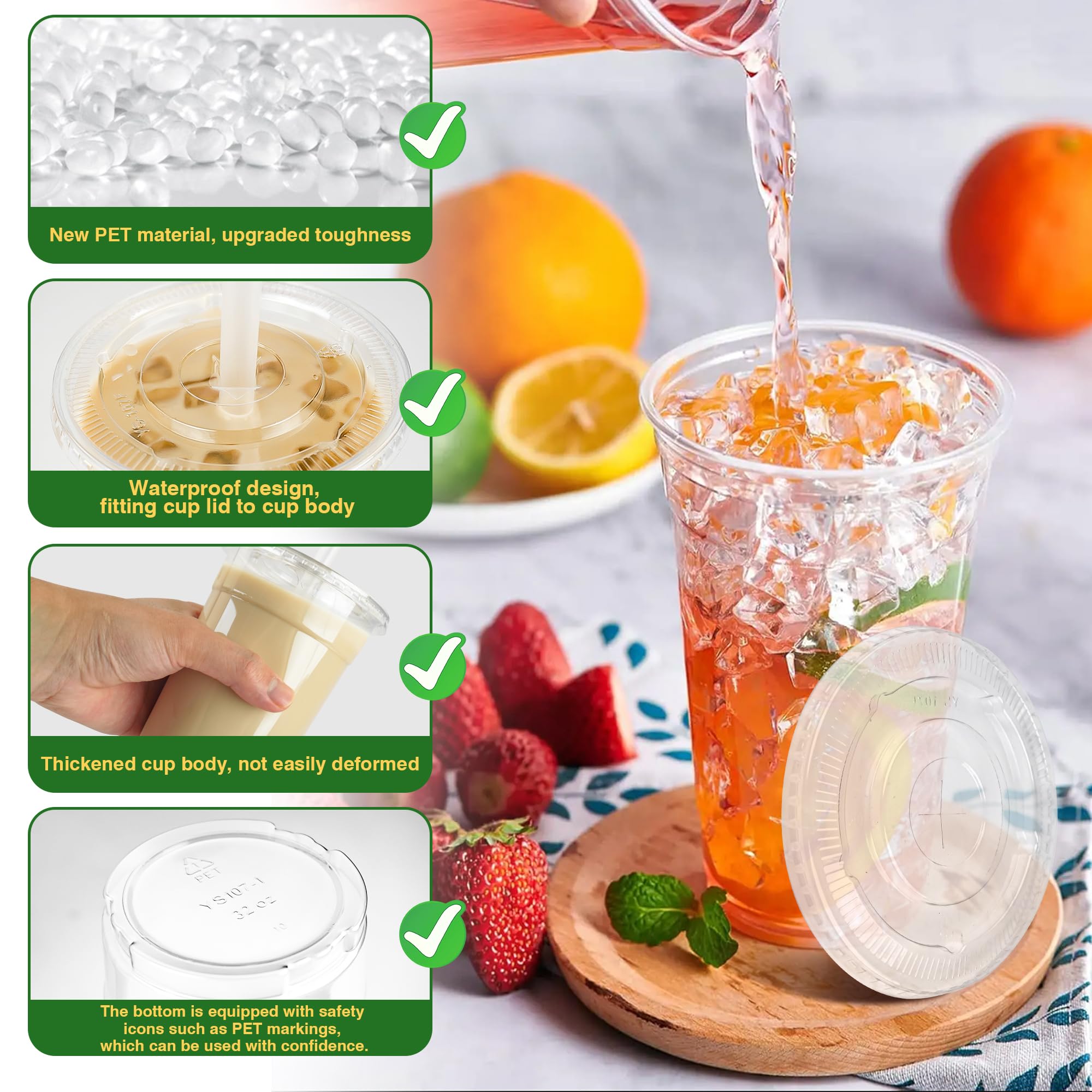Charmount 32 oz 50 Sets Clear Plastic Cups with Lids and Str -4