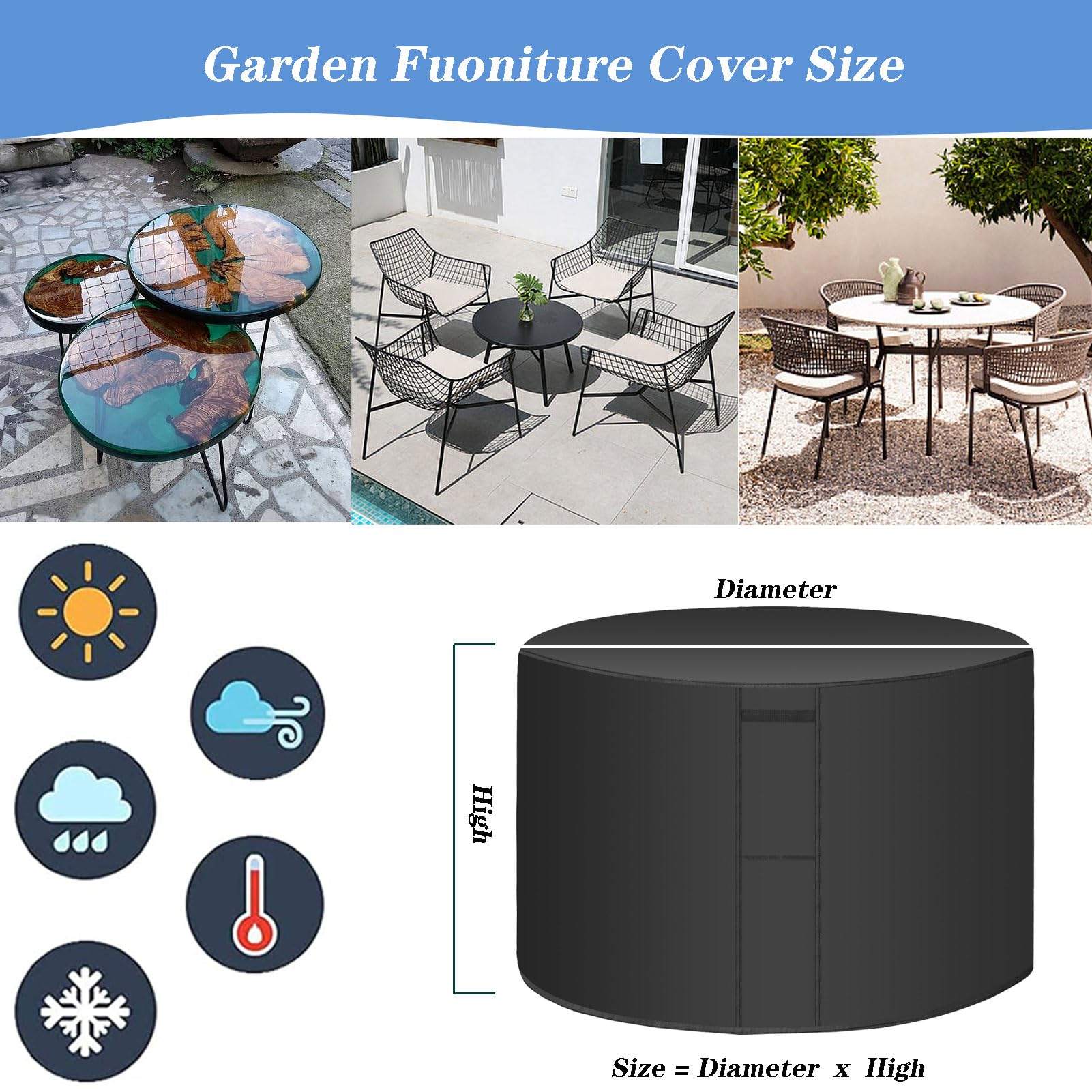 Copertura per tavolo rotondo da 180 cm, copertura protettiva impermeabile 420D con griglie di ventilazione, ideale per giardino, patio e esterni, protegge la pelliccia