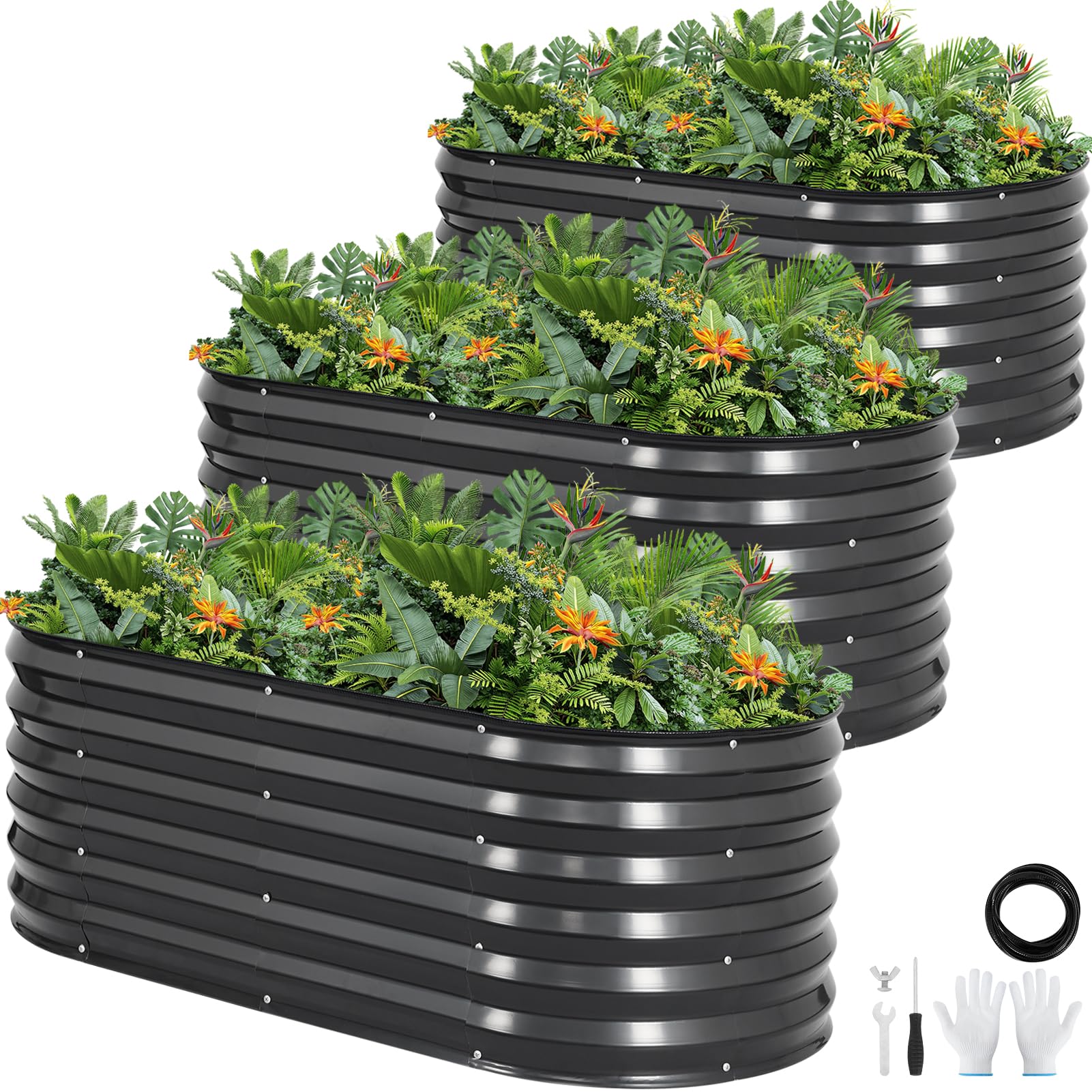 G GOOD GAIN Galvanized Raised Garden Bed Outdoor 3 Pack