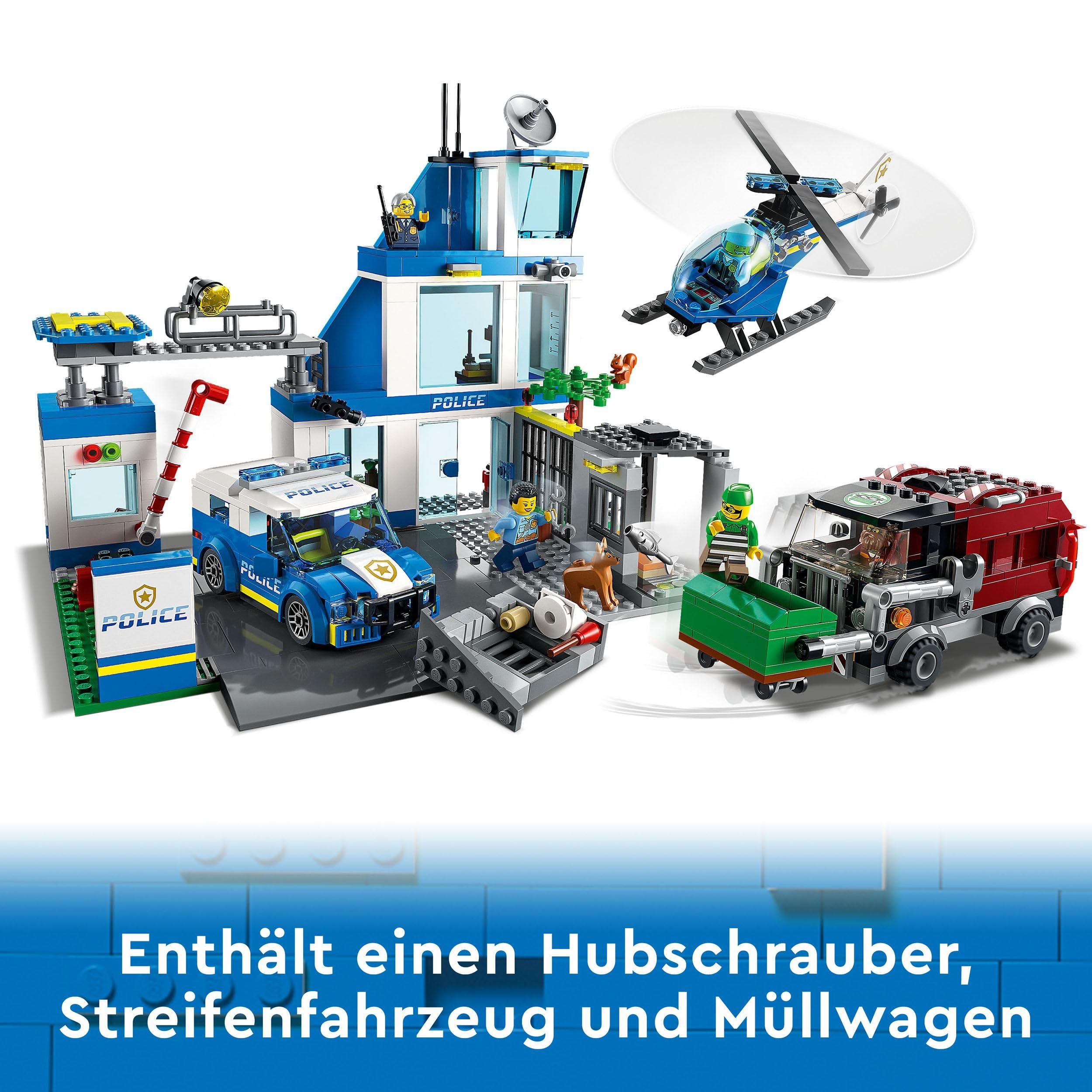 LEGO 60316 City Polizeistation mit Polizeiauto, Müllauto und Hubschrauber, Gebäude zum Bauen mit 3 Figuren, Polizei-Spielzeug für Jungen und Mädchen ab 6 Jahren, Geschenk für Kinder