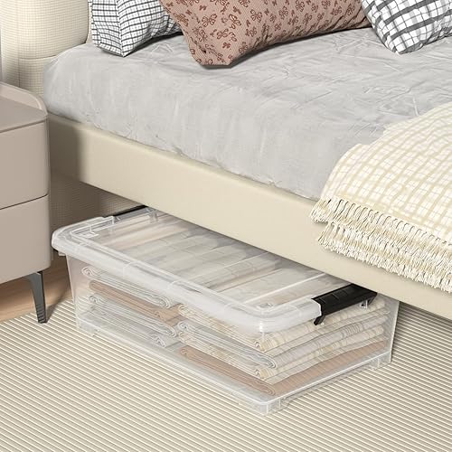 Miniatura 2 de Paquete de 3 cajas de almacenamiento transparentes de 20 cuartos de galón con ruedas, contenedores de plástico debajo de la cama con tapas