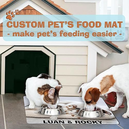 Miniatura 9 de Tapete de agua personalizado para alimentos de mascotas con nombre de la mascota, parte trasera antideslizante, tapete personalizado para