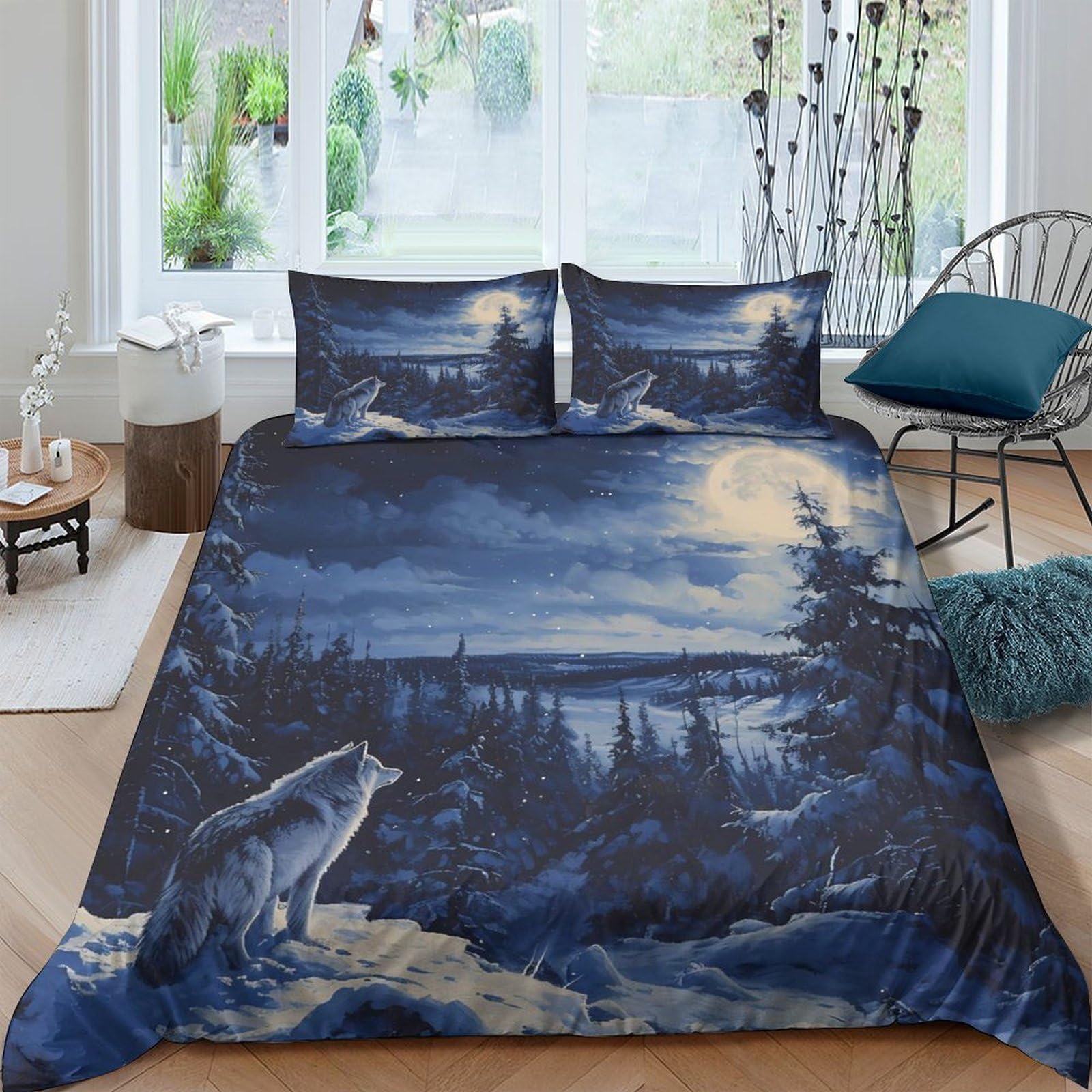 Ctjqhvkz Style-10 3D Printed Moonlit Wolf Fitted Sheet Microfiber Soft Breathable Forest Night Bed Cover For Bedroom Dorm Decor Single（135X200cm）