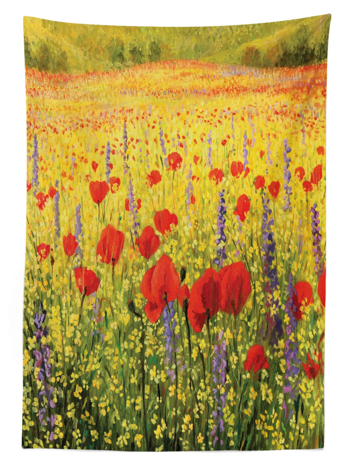 ABAKUHAUS Fiore di Papavero Tovaglia, Fioritura Campo Rurale, Rettangolare per Sala da Pranzo e Cucina, 140 cm x 200 cm, Rosso Grigio Coconut