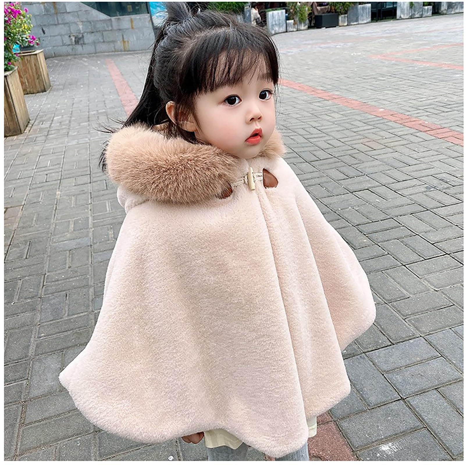 Nemopter Baby Girls Hooded Cape Poncho Scarf Outdoor Warm Winter Hooded Jacket Princess Cape, khaki, 6-12 Monate - Image 3
