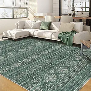 Nakagishi Area Rugs 9x12 Living Room: Washable Boho Large Neutral Modern Soft Farmhouse Green Rug Stain Resistant Indoor Floor Non-Slip Carpet for Women Home Enthusiasts Aged 25-45 - Bedroom Room