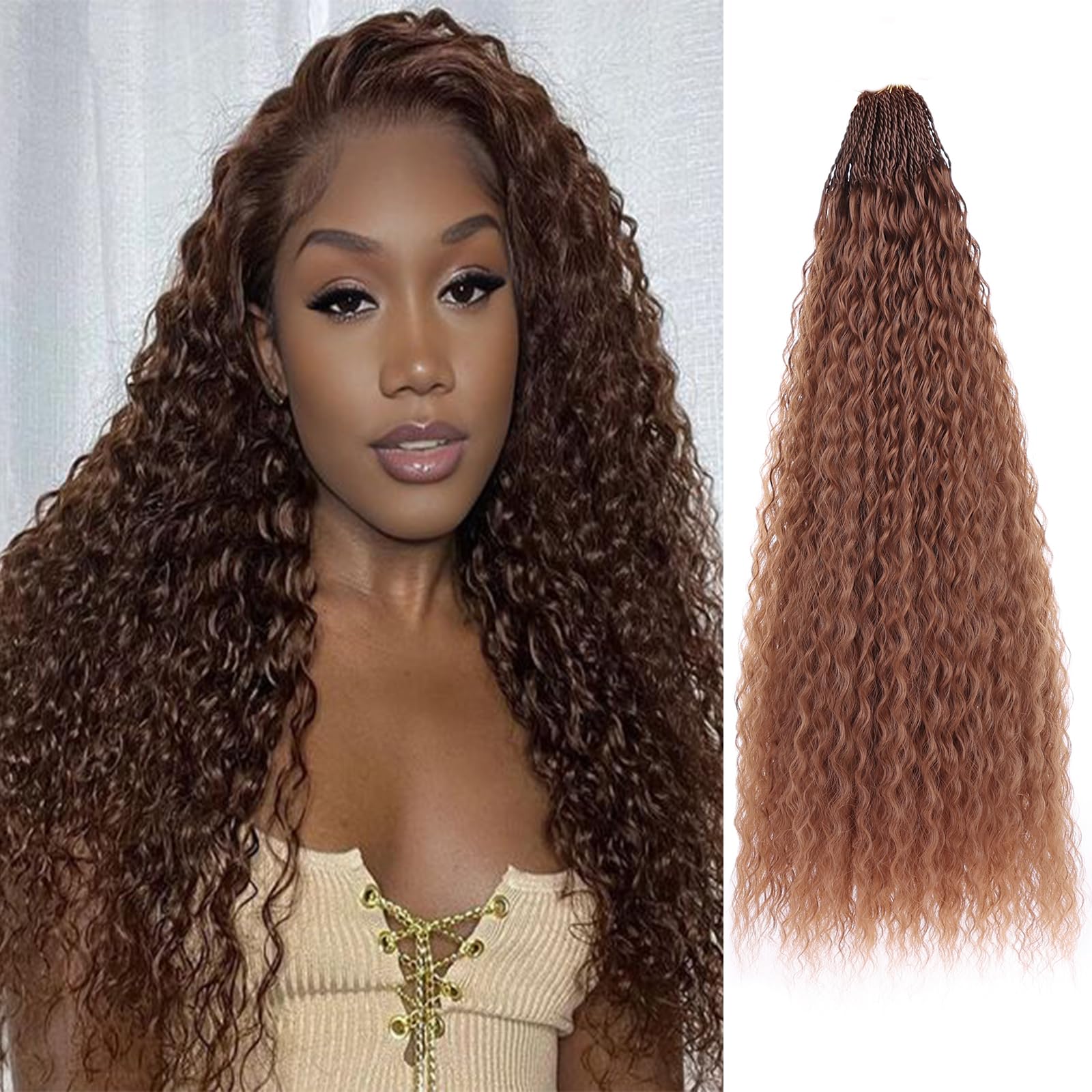 ZRQ Pre looped Micro Brazilian Braids Curly Crochet Hair 24 inch Water Wave Crochet Hair Afro Kinky Curly Brown Braiding Hair Extensions Deep Wave