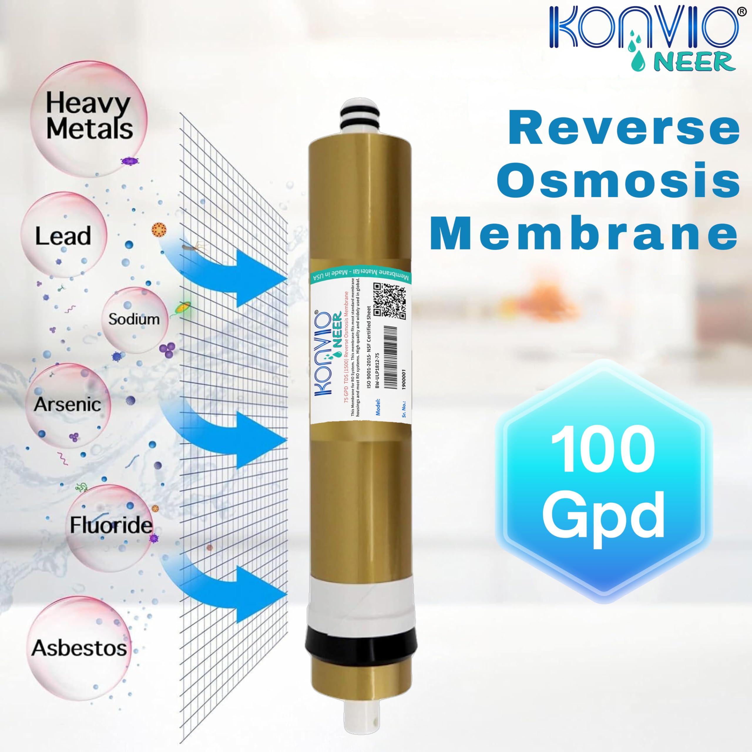 Konvio Neer Membrane for All Type of RO Water Purifier (1500 TDS 75 GPD) 2