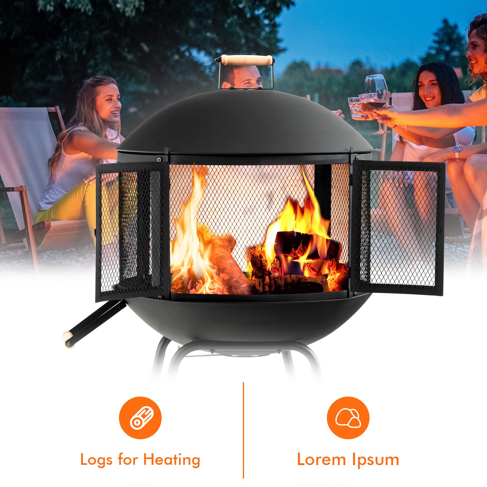 Amazon.com: ORALNER Portable Fire Pit on Wheels, 27” Outdoor Wood Burning  Firepit Cage w/Spark Screen Cover, Log Grate, Fire Poker, Steel Patio  Firepit w/BBQ Grill for Outside Camping, Picnic, Backyard Bonfire :