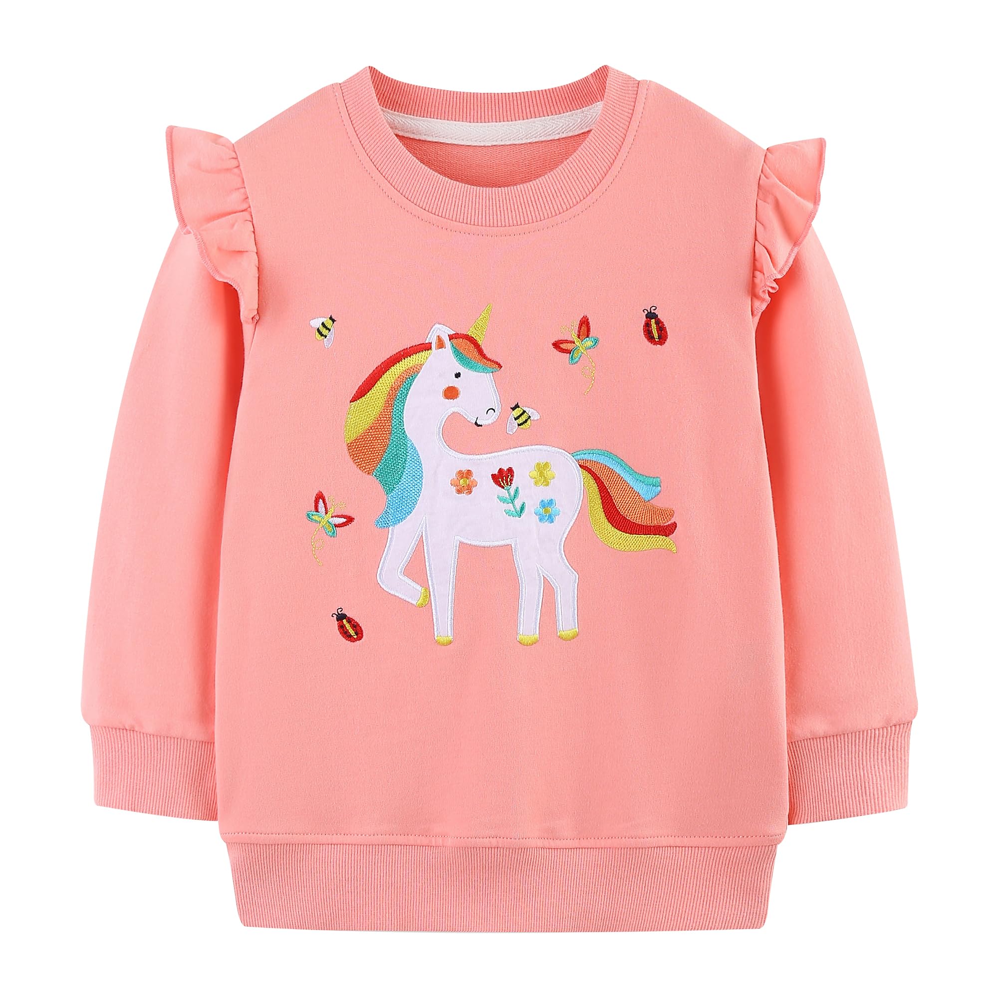 Sudadera Niñas Bebe Jersey Sin Capucha Manga Larga Algodón Camiseta Arcoíris Unicornio Dibujos Pullover Casual Deporte Cuello Redondo Basica Top para Infantil Ropa 2-8 Años