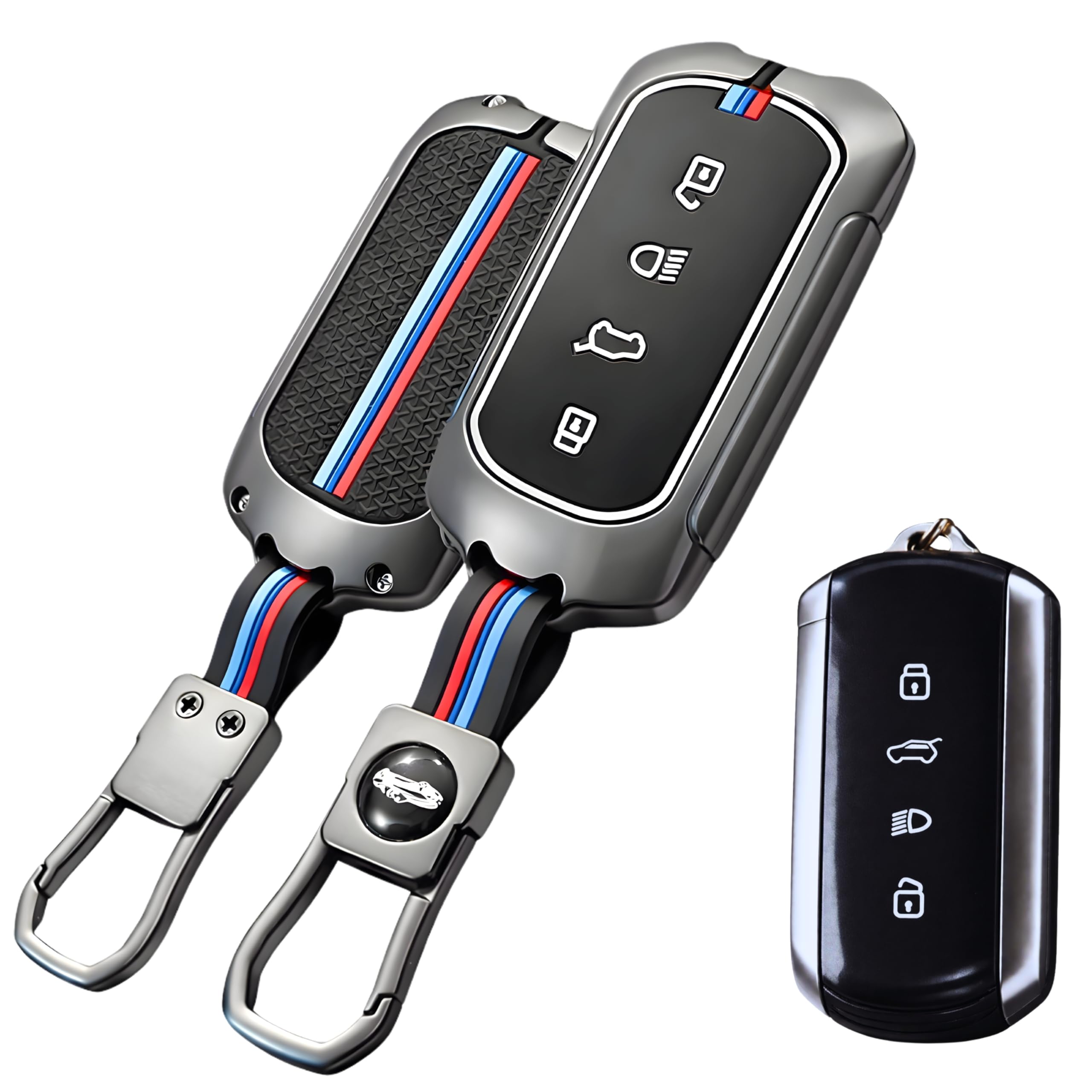 Zealsy Luxury Waterproof Soft Silicon Car Key Shell with Keychain & Full Protection 4 Button Metal Smart Car Key Cover for TATA CURVV | CURVV EV Electric - Multicolor-image-32