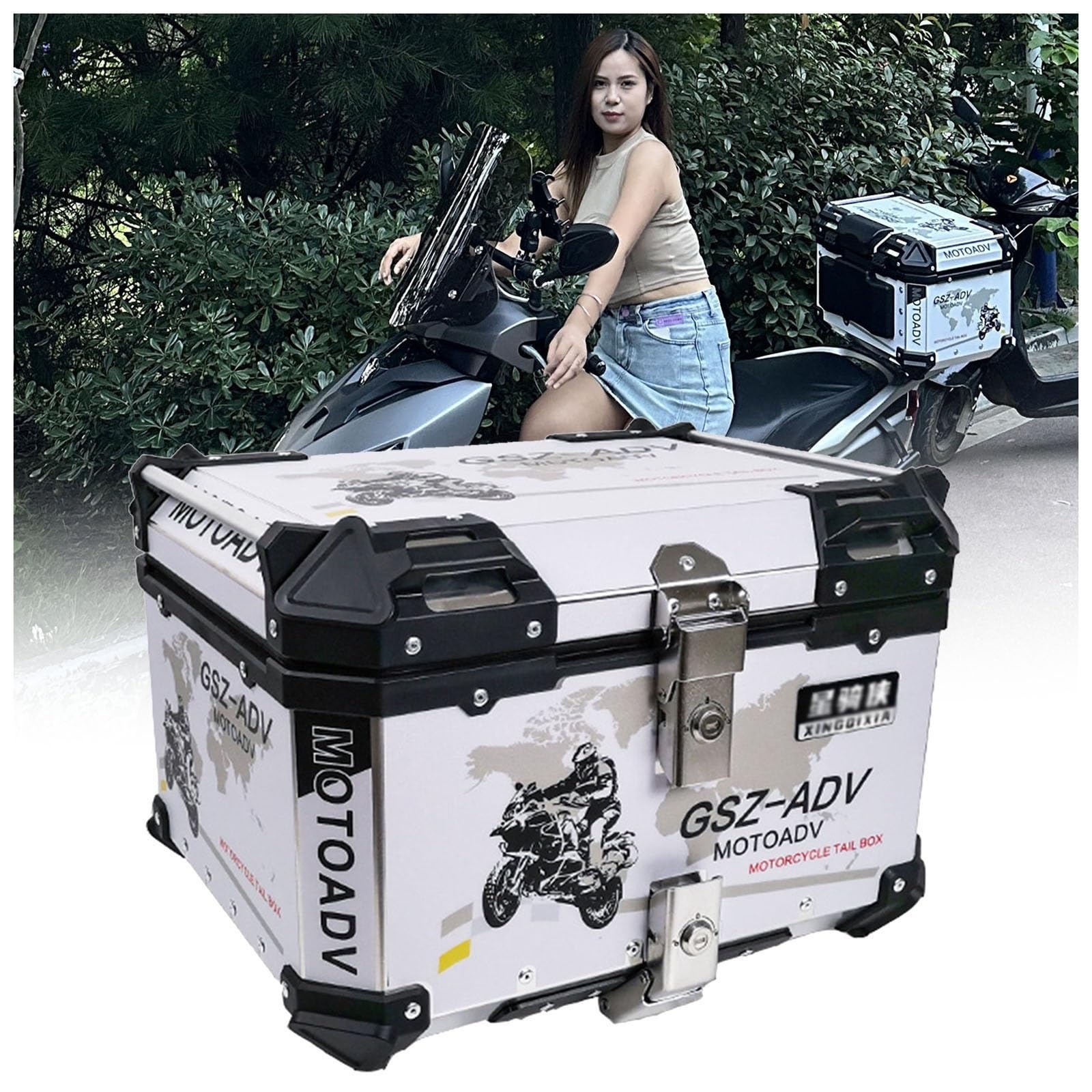 Motorcycle Top Case 45L 55L 65L 80L 100L Top Box,Aluminum Top Case,Motorcycle Trunk Tour Tail Box,Heavy Duty Tour Storage Tail Carrier Case,Black/Silver(Black,65 L