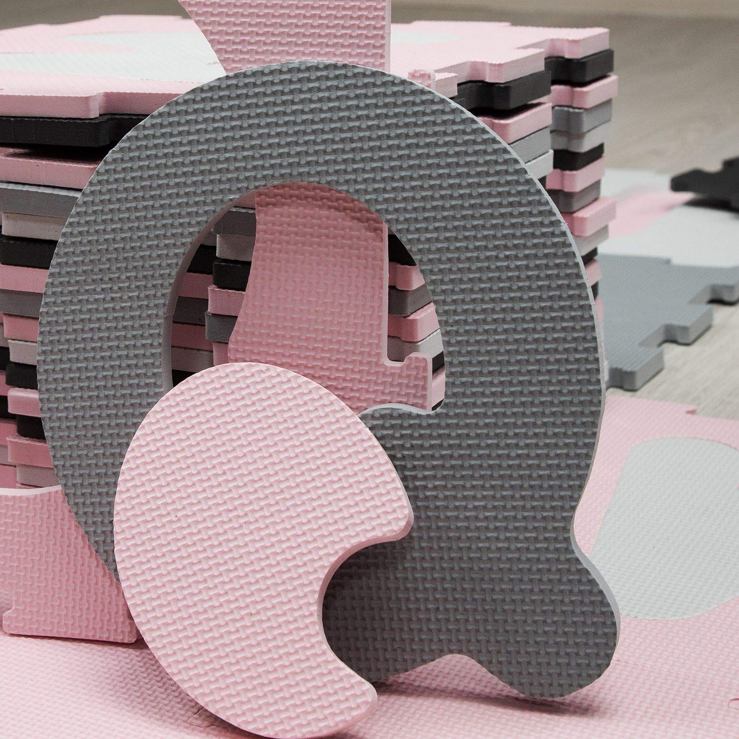 TT Home Spielmatte Puzzlematte Kindermatte Schaumstoff Buchstaben Zahlen 36 Puzzleteile, Farbe: Pink, Größe:32x32 cm x 36 Stück