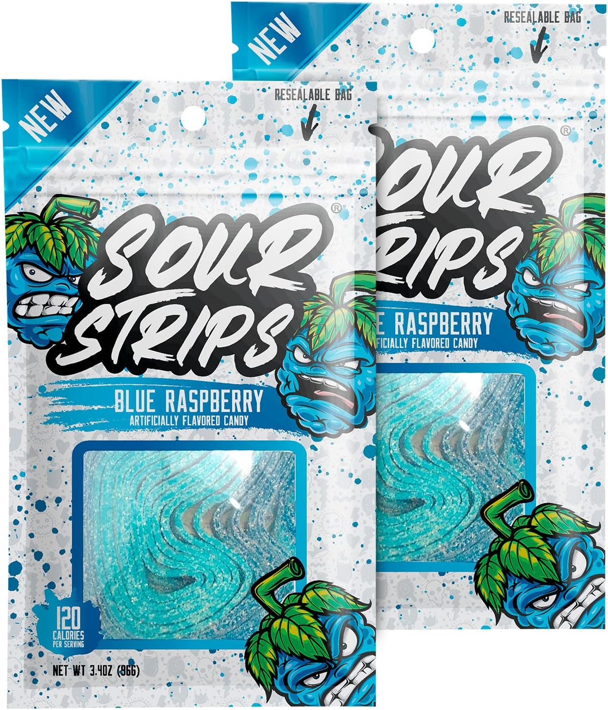 SOUR STRIPS Raspberry Flavored Sour Candy Strips, Deliciously Sour Chewy Candy Belts, Vegan Friendly Candies, 12 Strips per Pack, 2 Pack