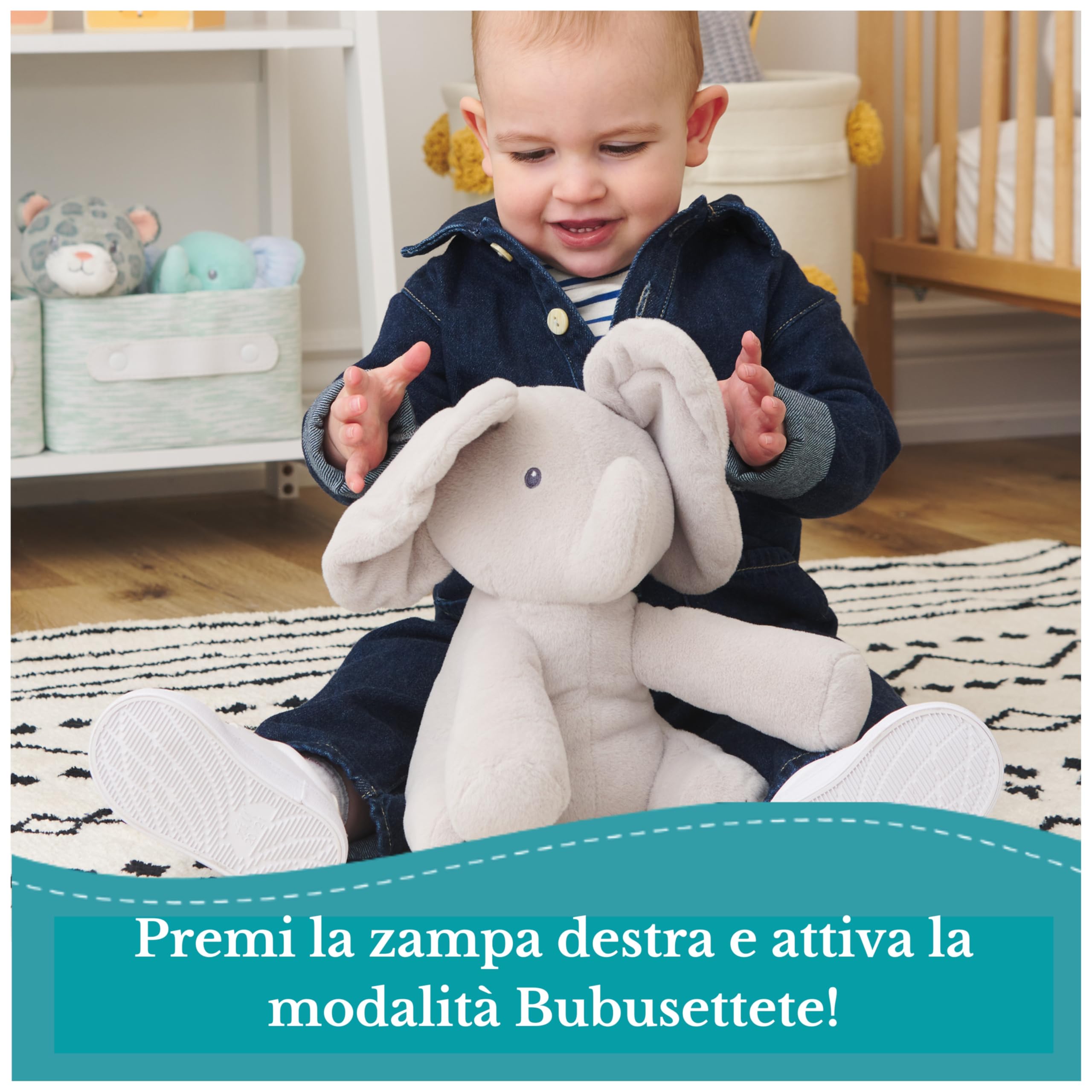 GUND Flappy Elefantino Peluche Interattivo, Canta e Parla in Italiano, Muove le Orecchie, Peluche di 30.5 cm, Peluche per Bambini, 10+ Mesi