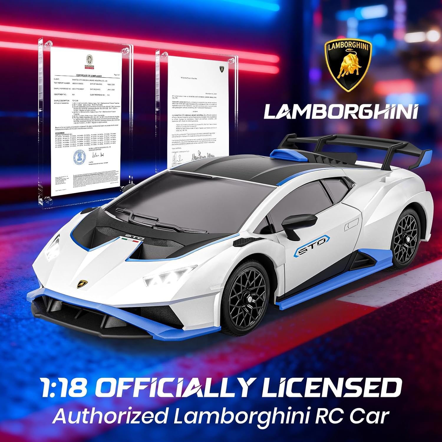 Lamborghini Remote Control Car, 1:18 Scale Officially Licensed Lamboghini Toy Car, Cool RC Cars Toys for 4 5 6 7 8 9 10 11 12 Year Old Boys Kids Adults Gifts, 15km/h Fast RC Drift Car (White)