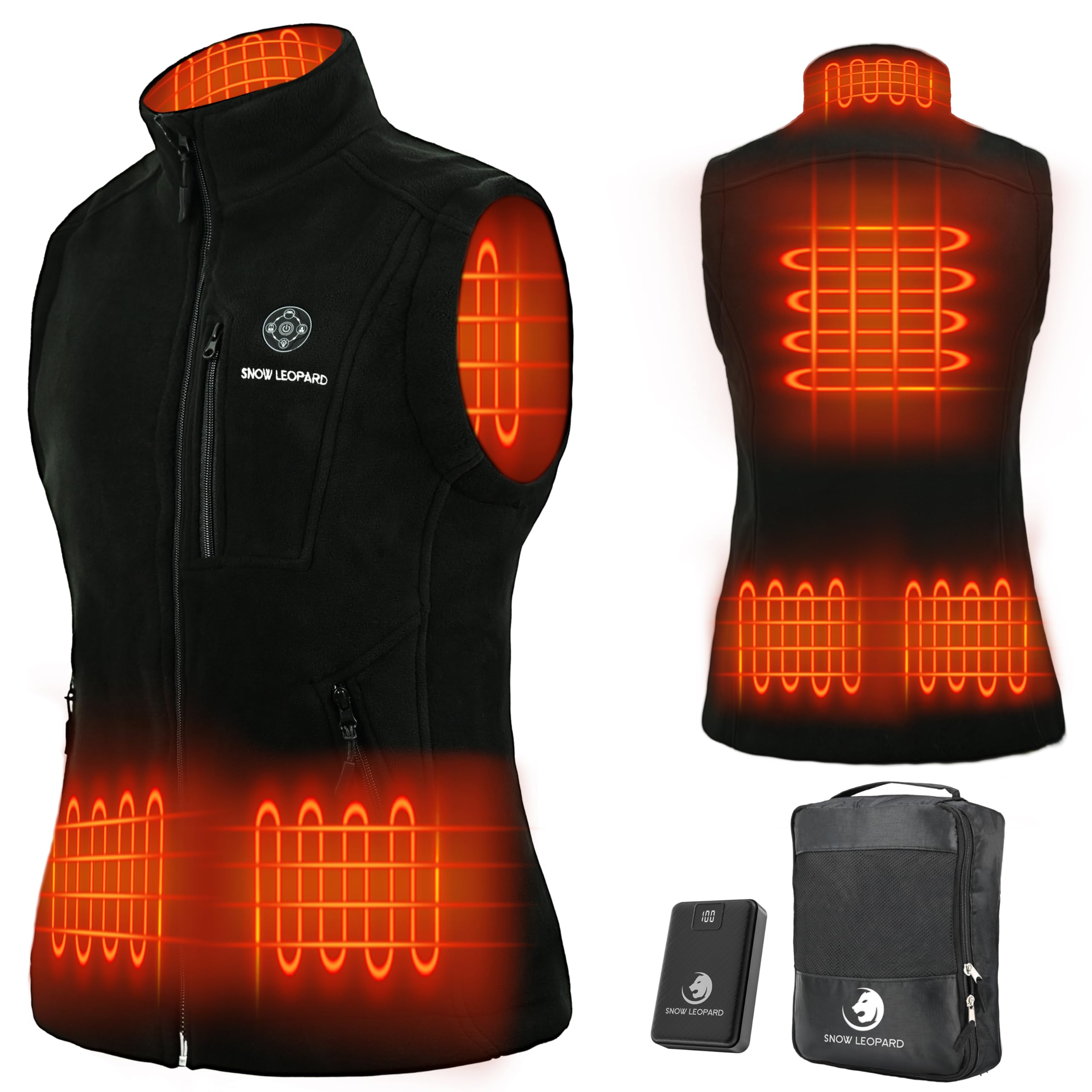 SNOW LEOPARDWomen’s Heated Vest with Battery Pack Included, 7.4V 16000mAh Fleece Smart Electric Lightweight Heating Vest