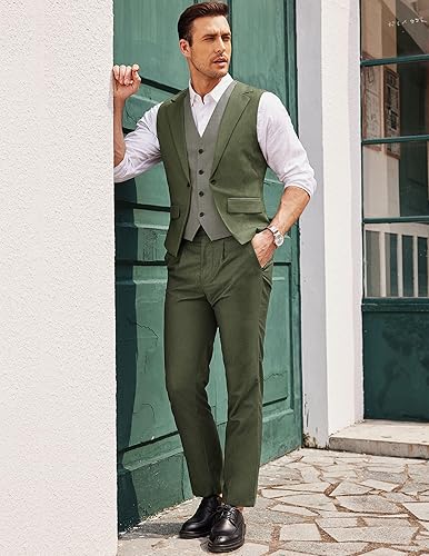 Miniatura 4 de COOFANDY Chaleco para hombre en capas para traje de negocios, chaleco de vestir formal, chaleco de boda, ajuste delgado