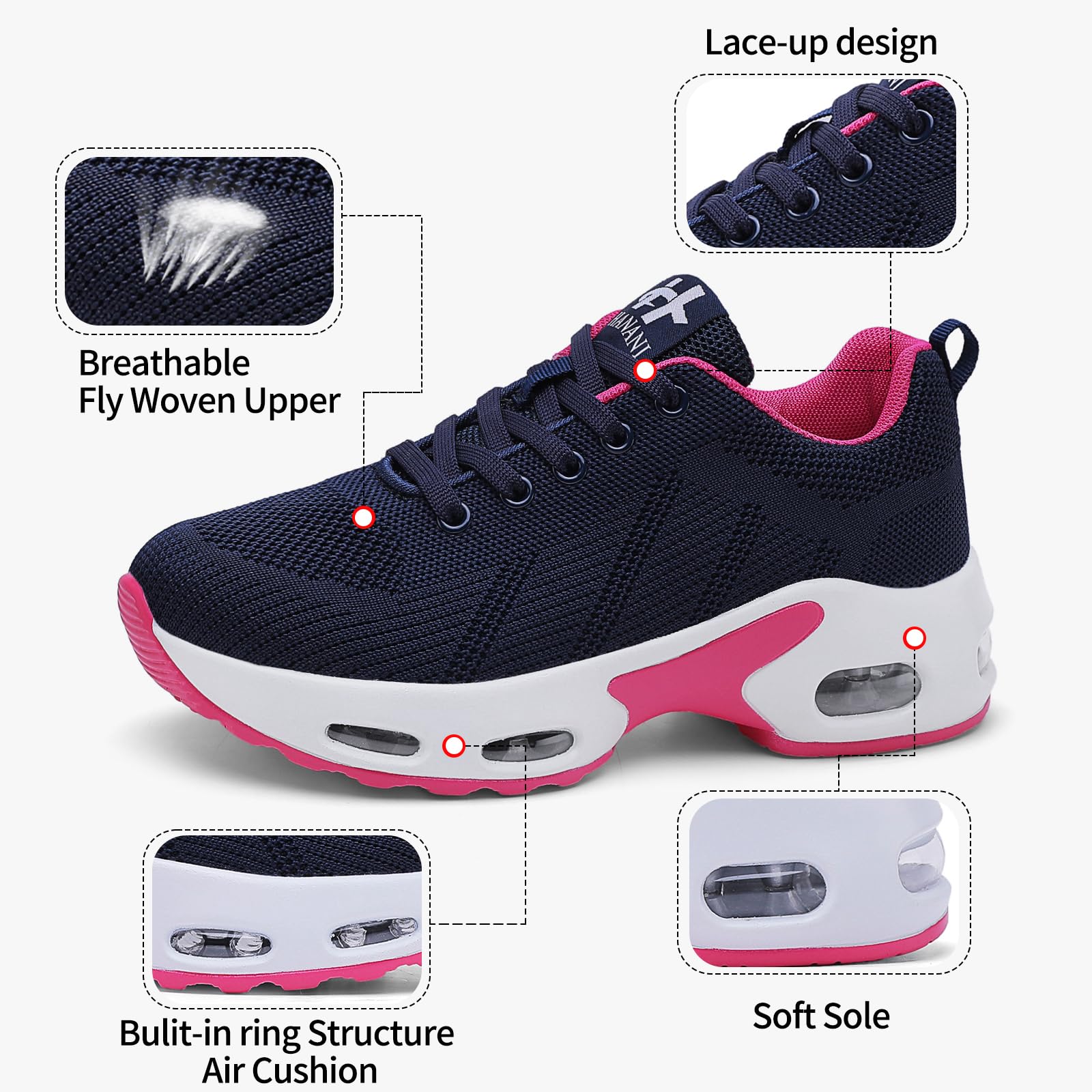 Laufschuhe Damen Turnschuhe Orthopädische Walkingschuhe Atmungsaktives Joggingschuhe Sneaker Leichte rutschfestmit Luftpolster Sneaker Straßenlaufschuhe Gym Women Running Shoes