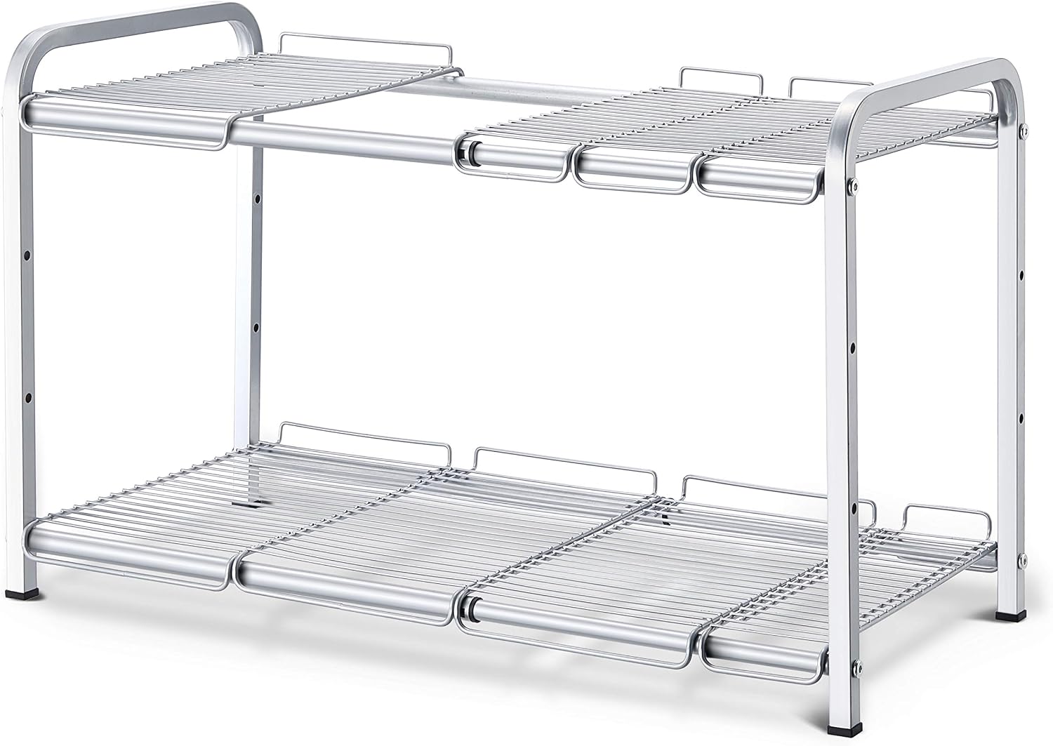 Simple Trending 2 Tier Under Sink Expandable Cabinet Shelf Organizer Rack for Kitchen Bathroom Storage, Silver
