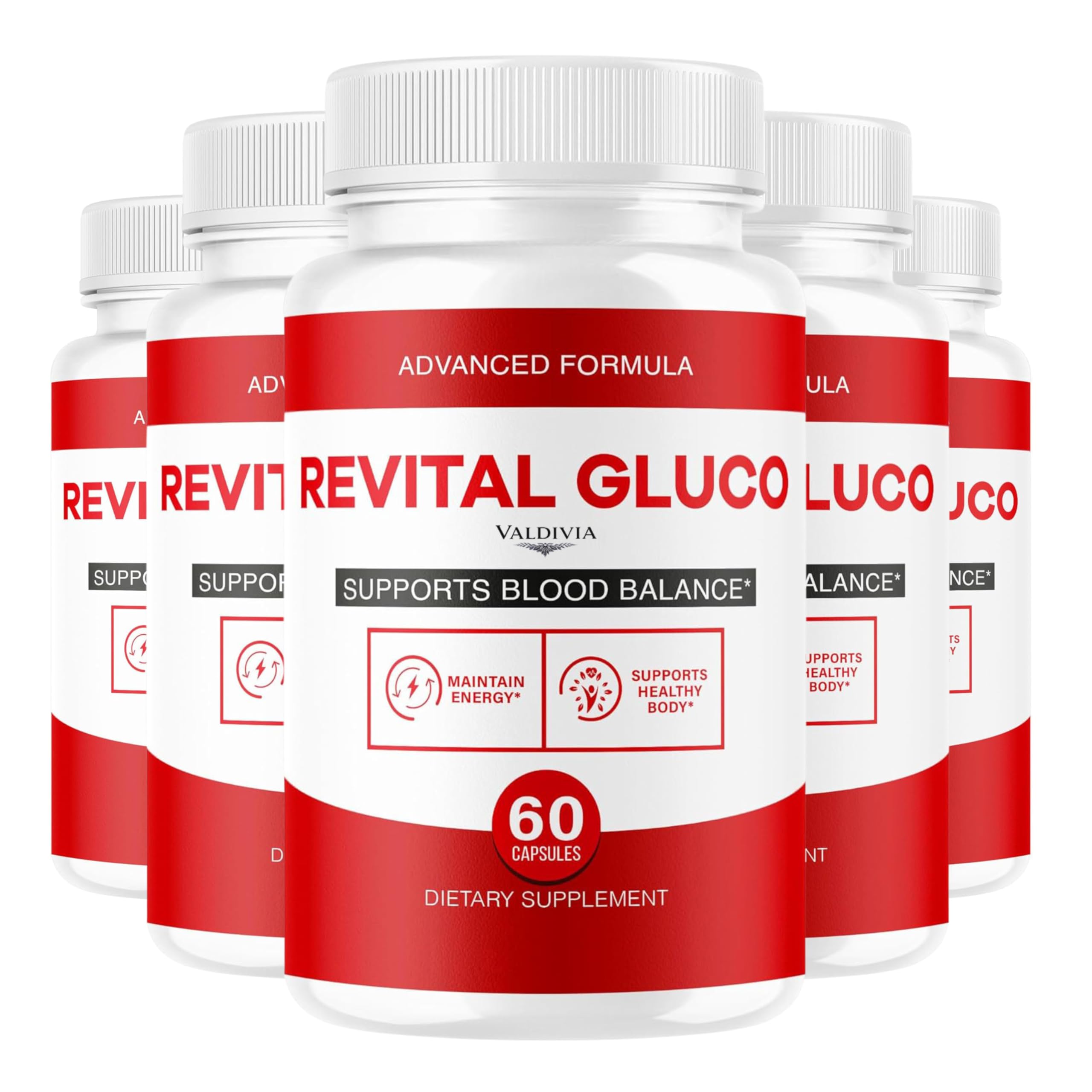 (5 Pack) Revital Gluco Capsules - Official RevitalGluco Advanced Blood Health Support Supplement Pills - Maximum Strength, All Natural Formula for Overall Health & Wellness, 300 Capsules for 5 Months