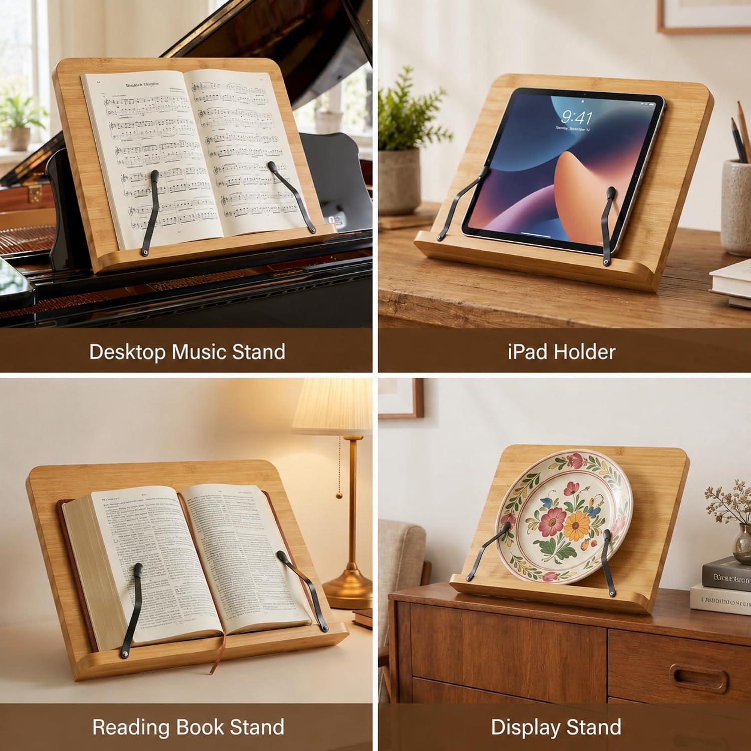 Adjustable Cookbook Stand for Your Kitchen Counter - Solid Wood, Fits iPad