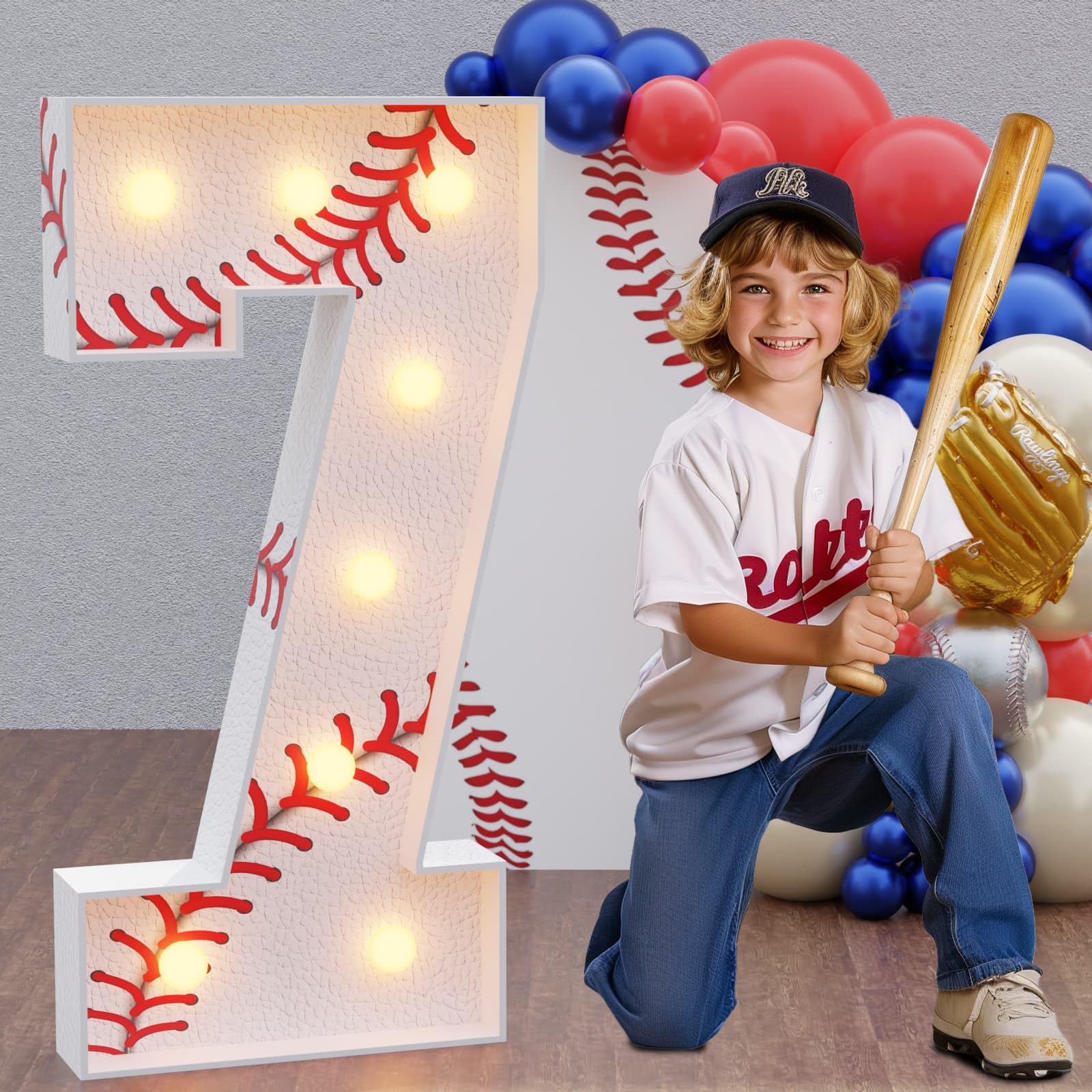 Imprsv Baseball Birthday Decorations, 3ft Marquee Numbers 7 Party Decor