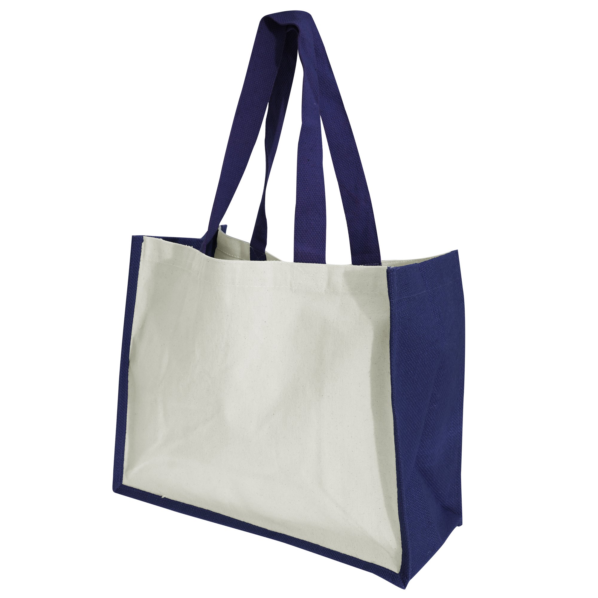 Westford Mill W422 Classic Jute Shopper - Eco-Friendly Reusable Tote Bag - Navy