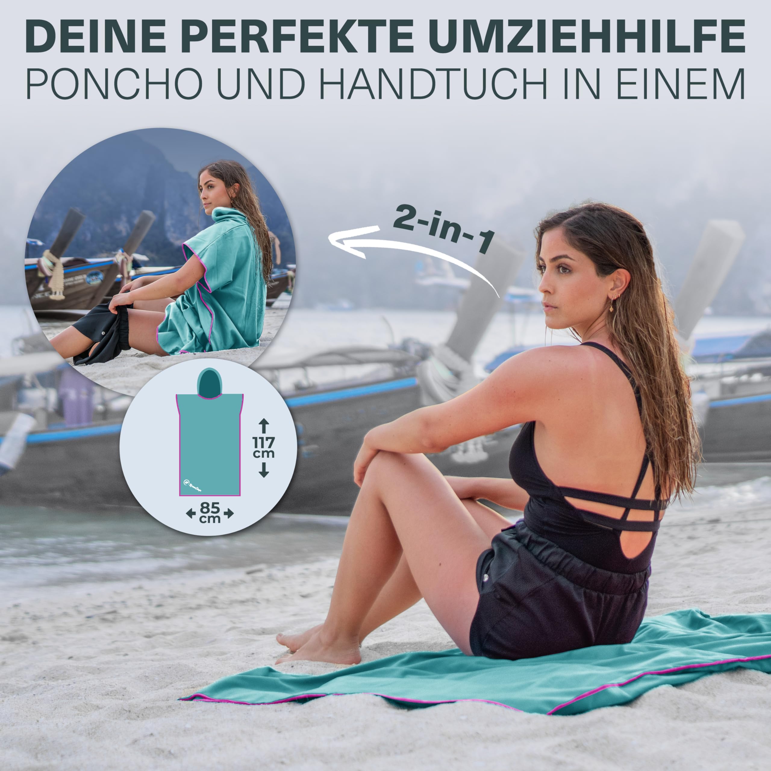 NirvanaShape Handtuch-Poncho für Erwachsene, Umziehhilfe & Handtuch zugleich, Surf-Poncho mit Quick-Dry Funktion, Ideal auf Reisen zum Surfen, Camping, Sauna, Schnorcheln, Strand