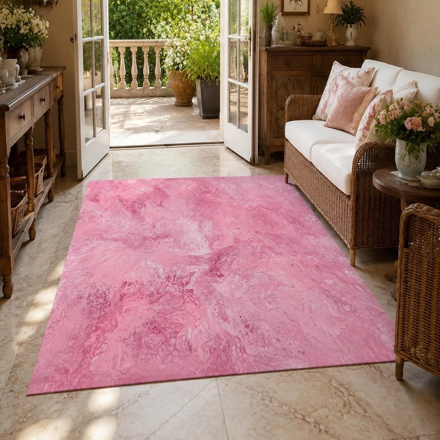 Tapis Salon Chambre Abstrait Rose Grand, Rose, 120x200 cm (Rectangulaire)