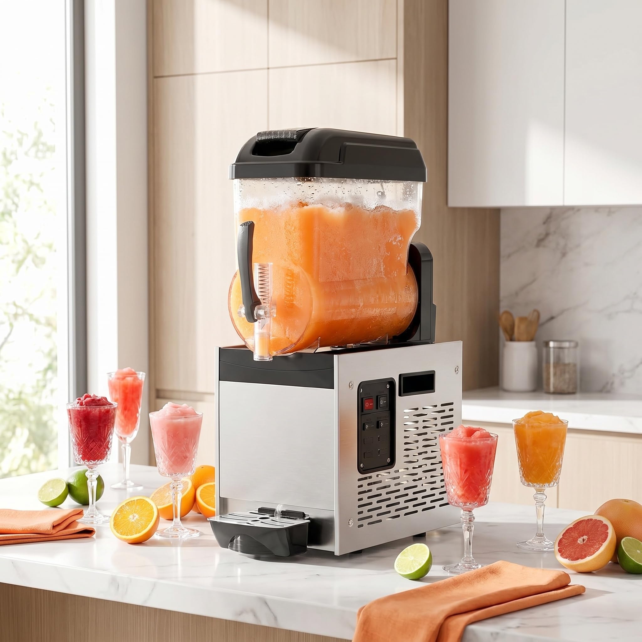Máquina De Granizados De 12 litros para Margaritas Y Batidos, 500 W, Acero Inoxidable, Autolimpiante, Máquina Comercial para Bebidas Congeladas, Ideal para Fiestas Y Eventos.