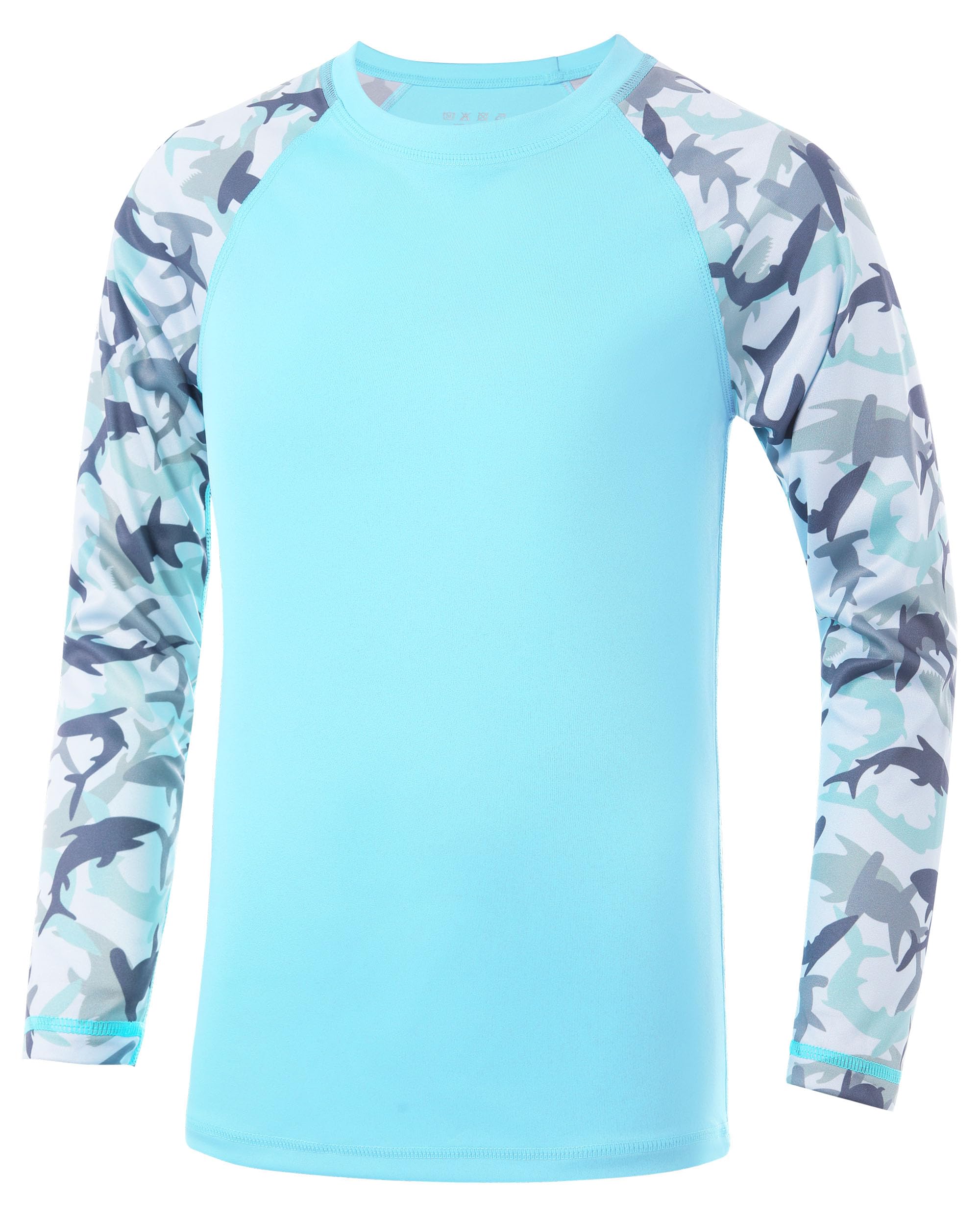 DRONIRING Boys' UPF 50+ Rash Guard Swim Shirts, Youth Kids UV Sun Protection Long Sleeve, Water Shirts for Fishing Beach